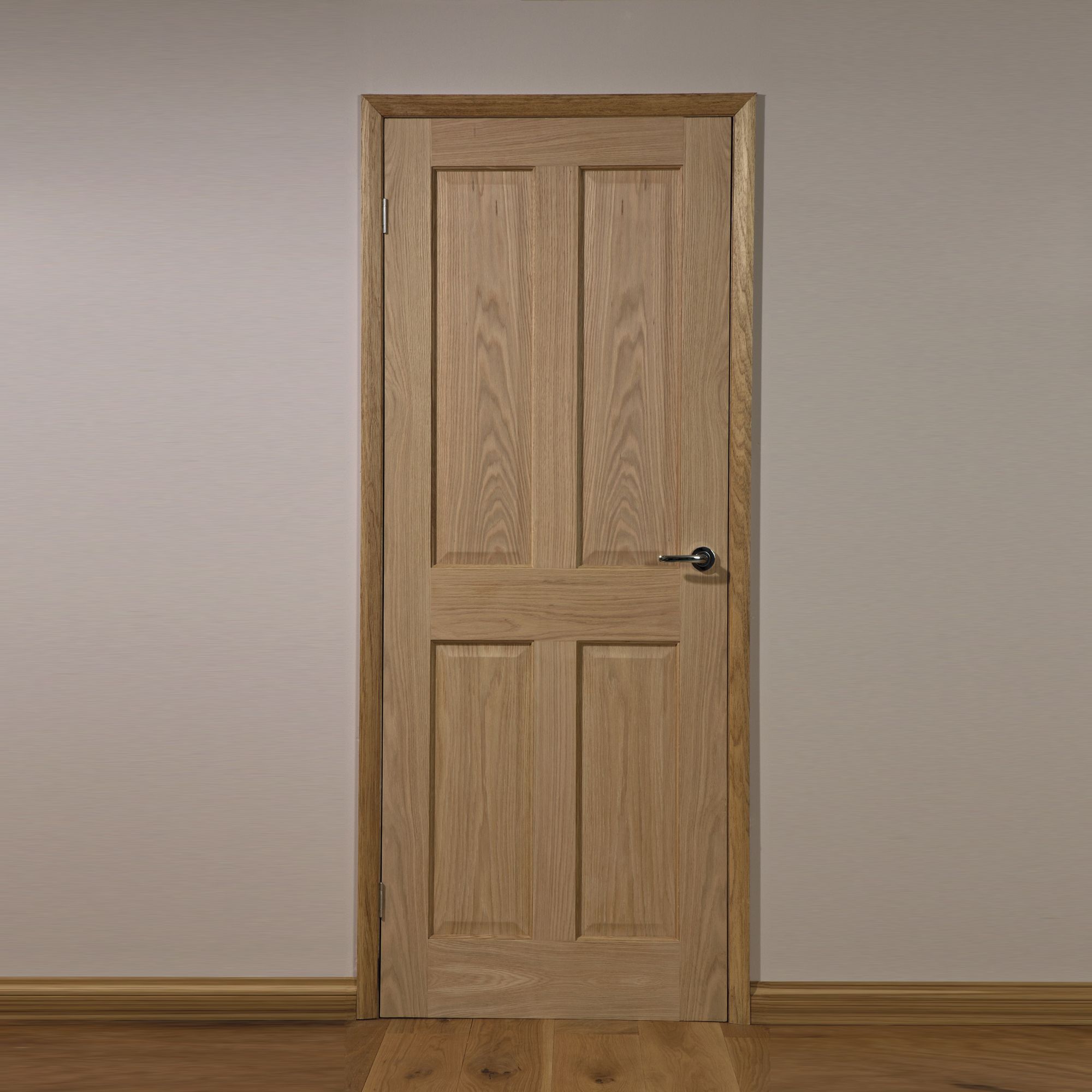 4 panel Unglazed Oak veneer Internal Fire door, (H)1981mm (W)762mm (T)44mm
