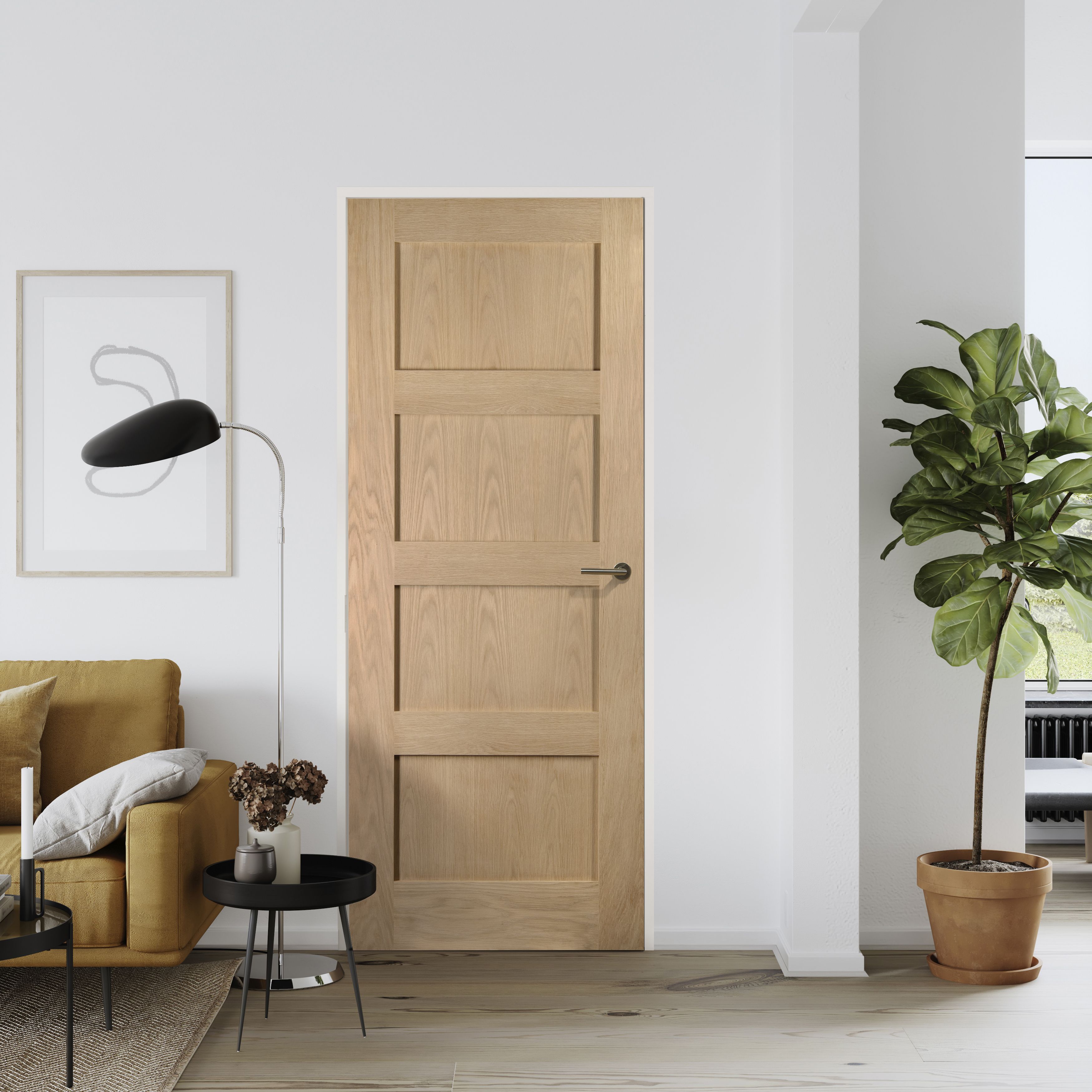 4 panel Unglazed Shaker Oak veneer Internal Fire door, (H)1981mm (W)762mm (T)44mm