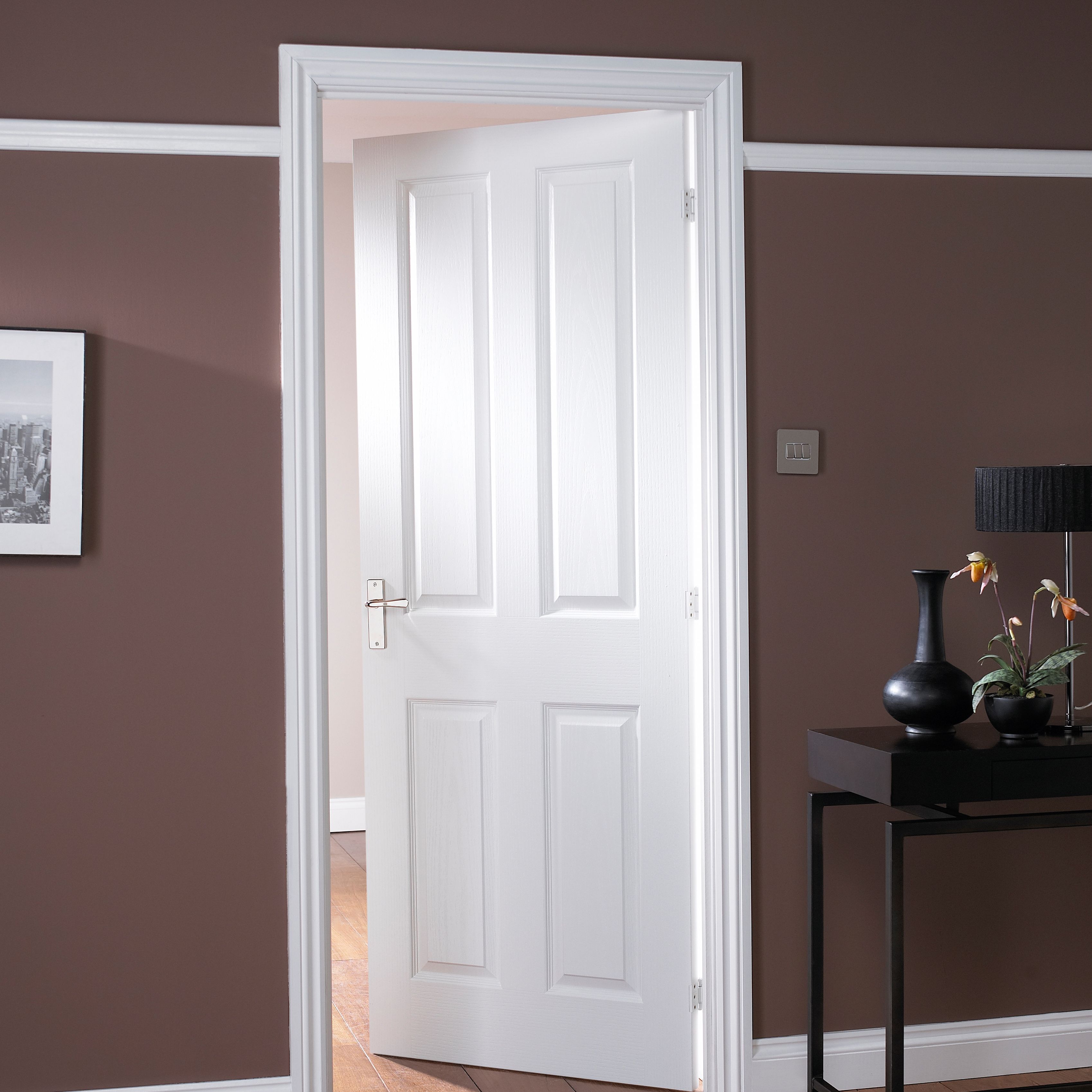 4 panel Unglazed White Internal Door, (H)1981mm (W)838mm (T)35mm