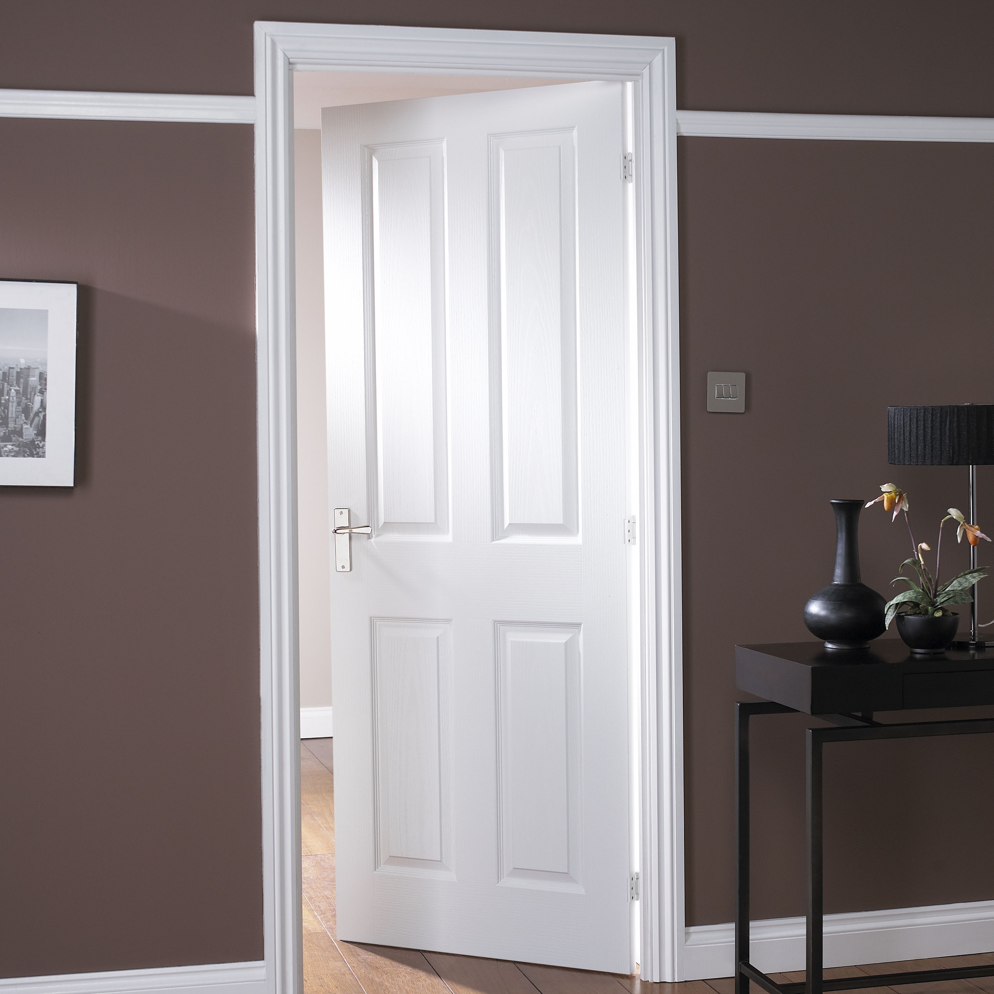 4 panel Unglazed White Internal Door, (H)2032mm (W)813mm (T)35mm