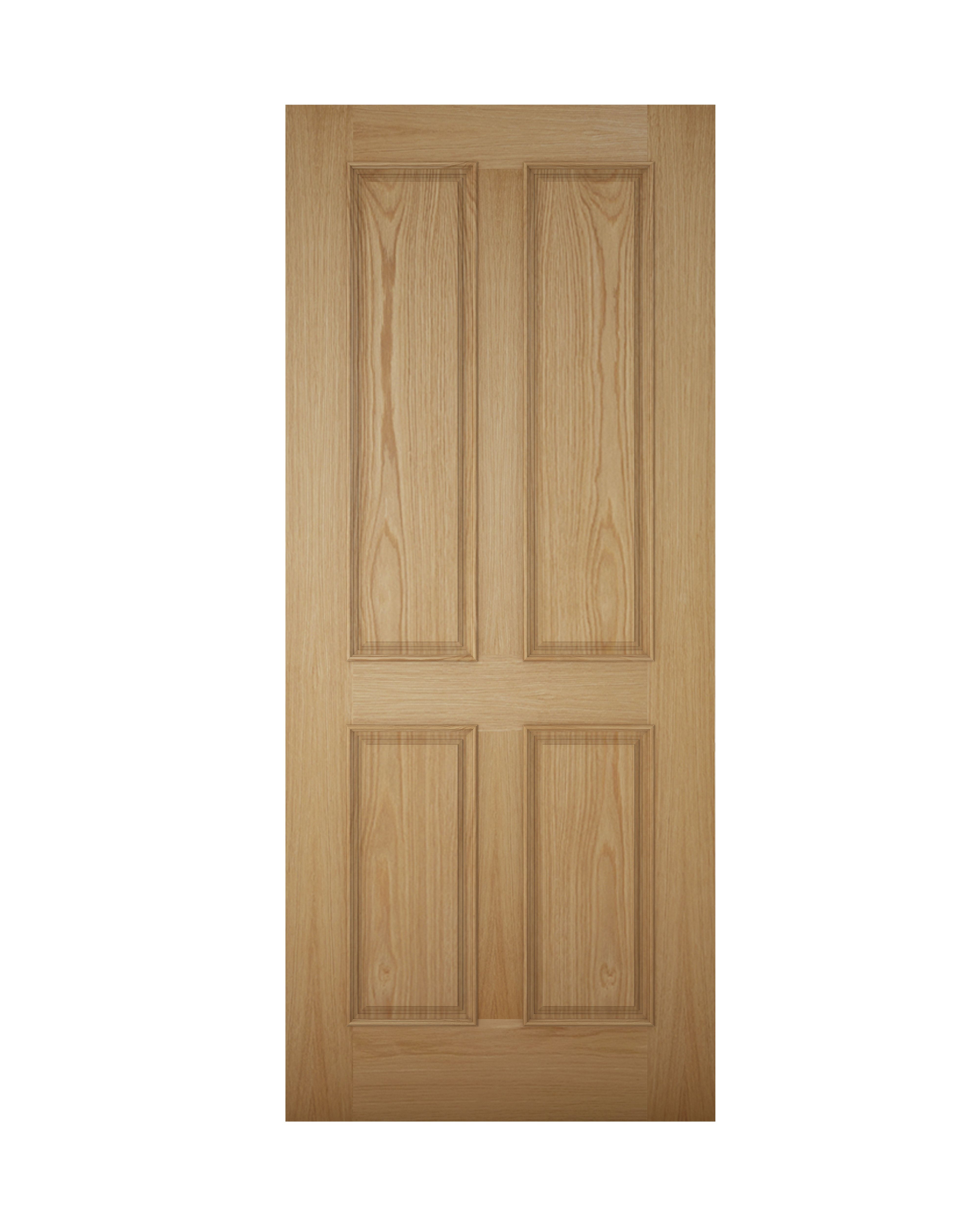 4 panel Unglazed Wooden White oak veneer External Front door, (H)1981mm (W)762mm