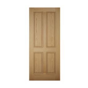 4 panel Unglazed Wooden White oak veneer External Front door, (H)2032mm (W)813mm