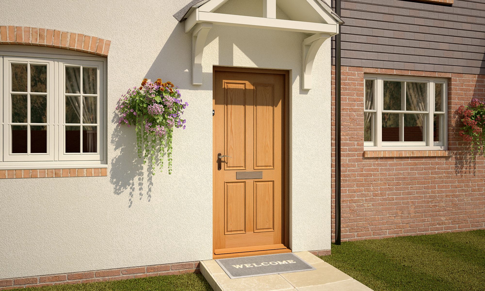 4 panel Unglazed Wooden White oak veneer External Panel Front door, (H)1981mm (W)838mm