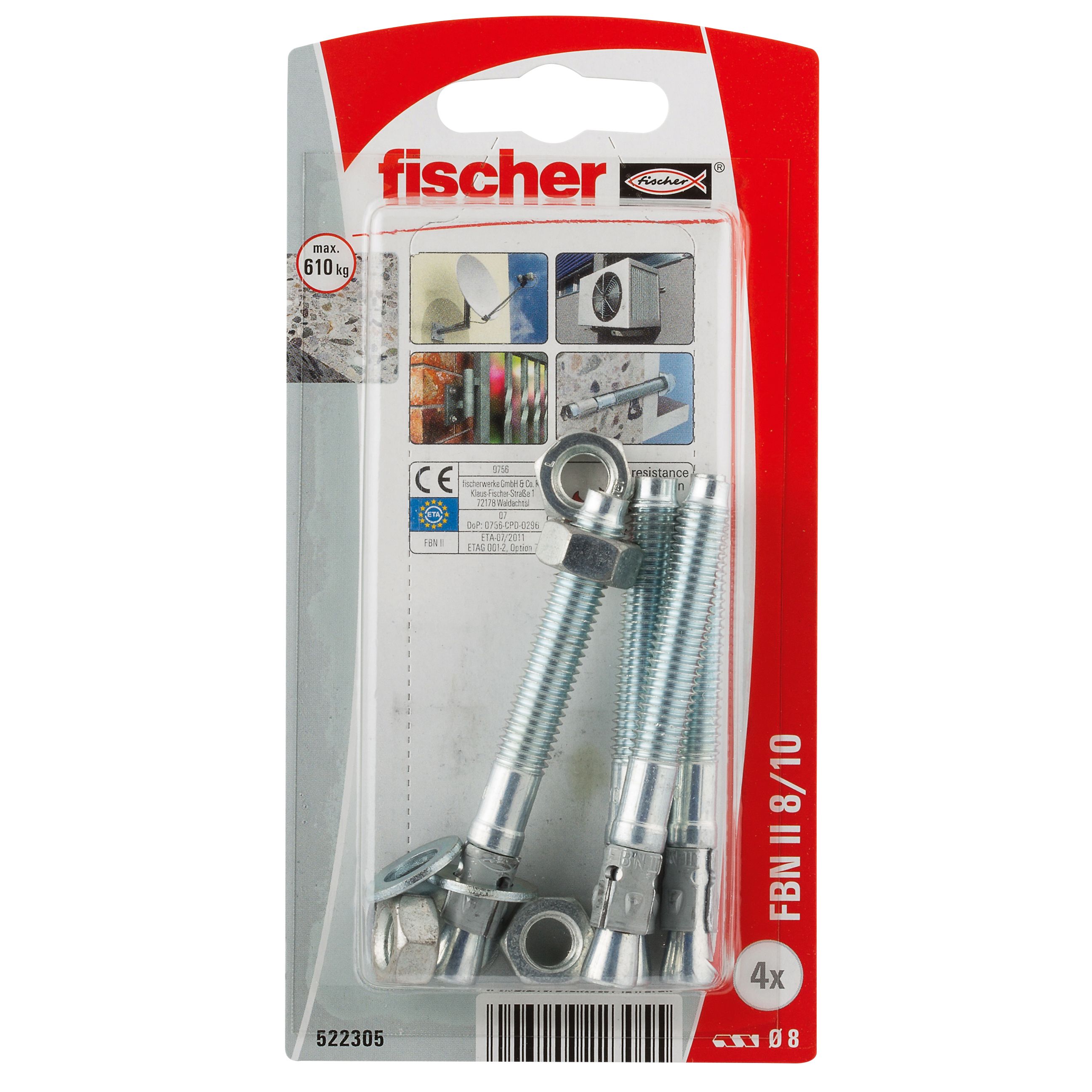 Fischer Through bolt (L)70mm, Pack of 4 Departments DIY at B&Q