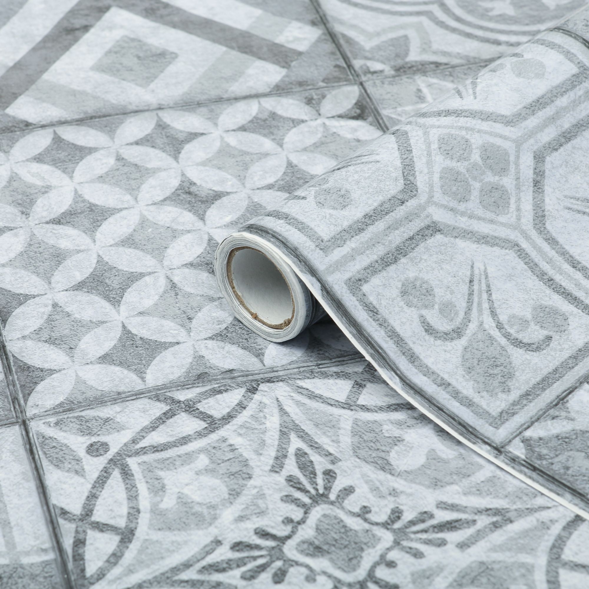 DCFix Tile effect Grey Gloss Self adhesive film (L)1.5m (W)675mm