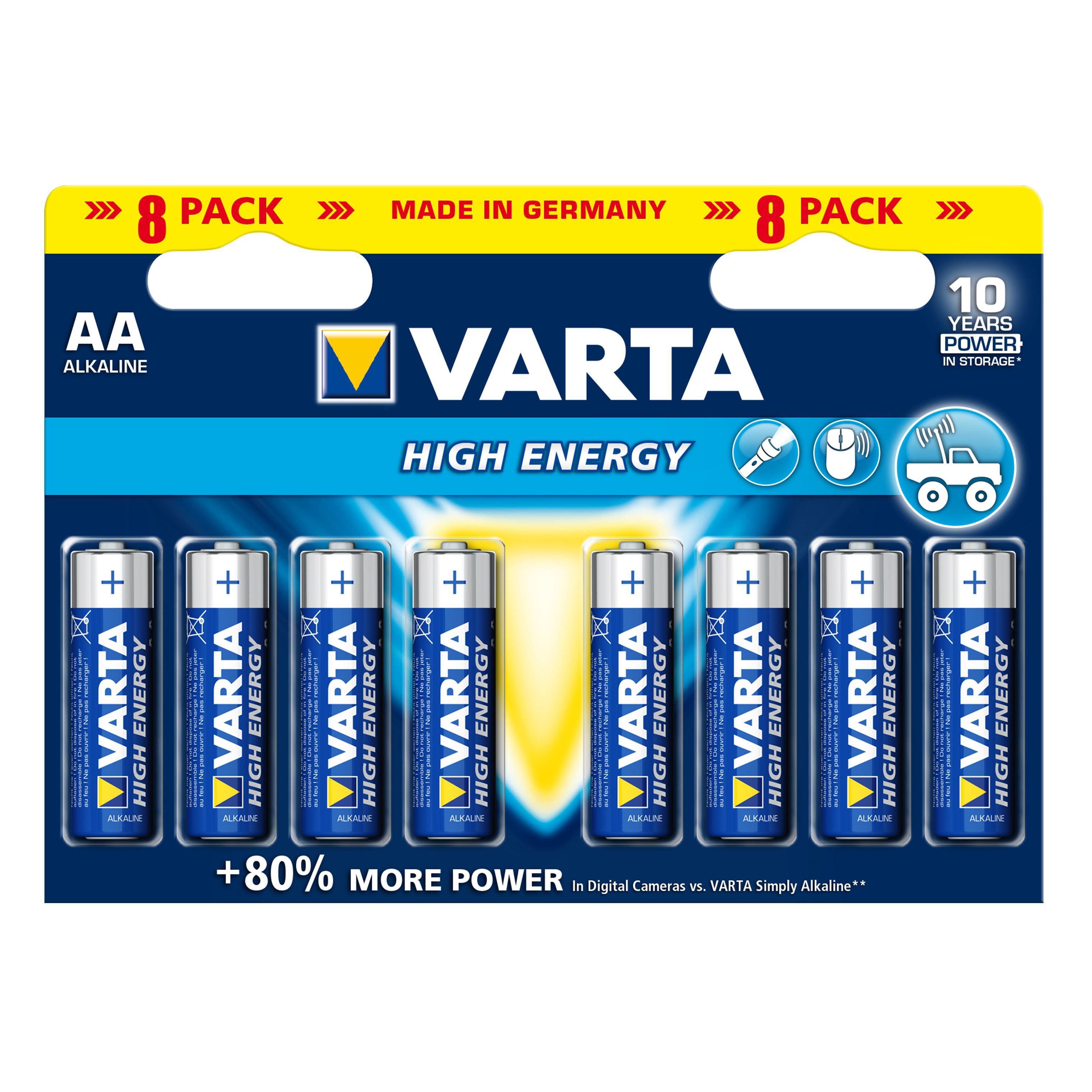 Varta Longlife Power AA Alkaline Battery, Pack Of 8 | Departments | DIY ...