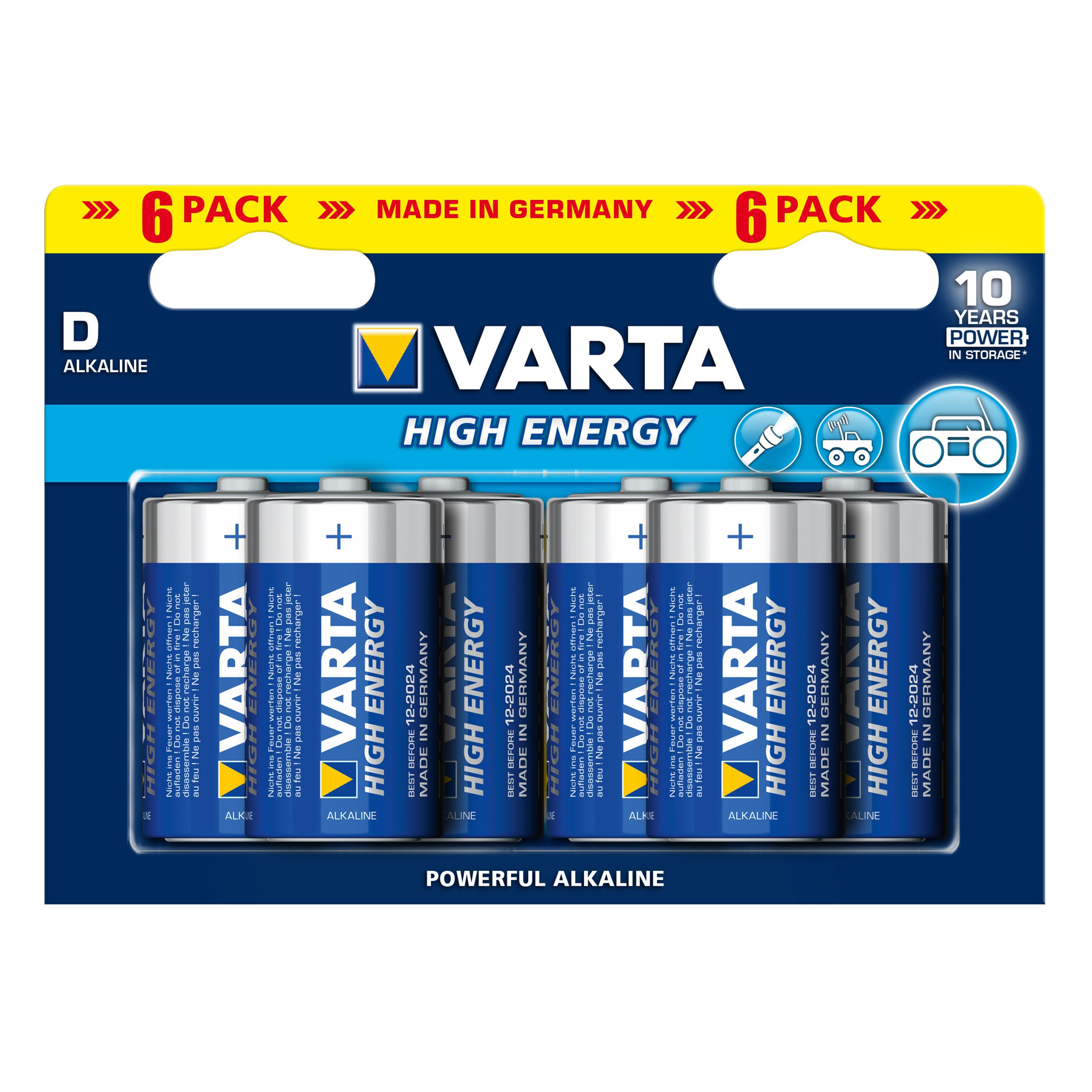 Varta High Energy D Alkaline Battery, Pack of 6 Departments DIY at B&Q