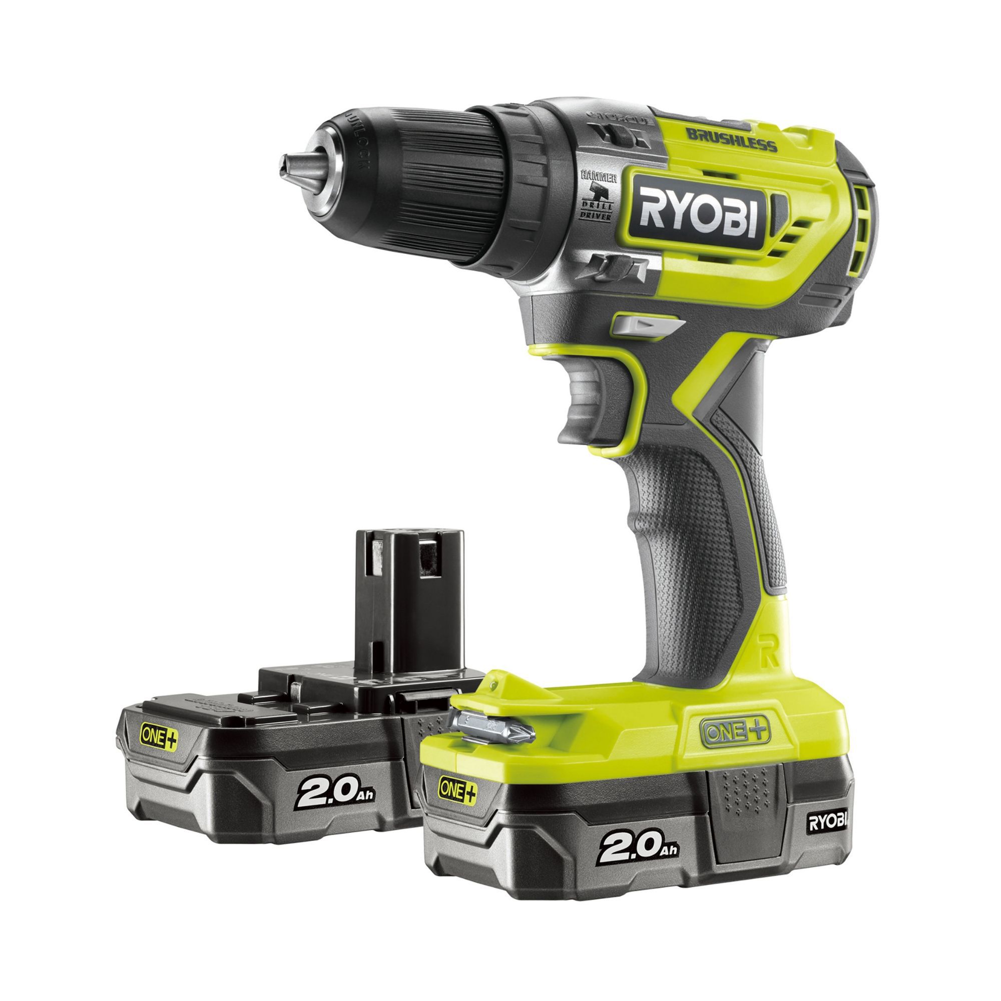 Ryobi ONE+ Cordless 18V 2Ah ONE+ Brushless Combi Drill 2 Batteries With ...