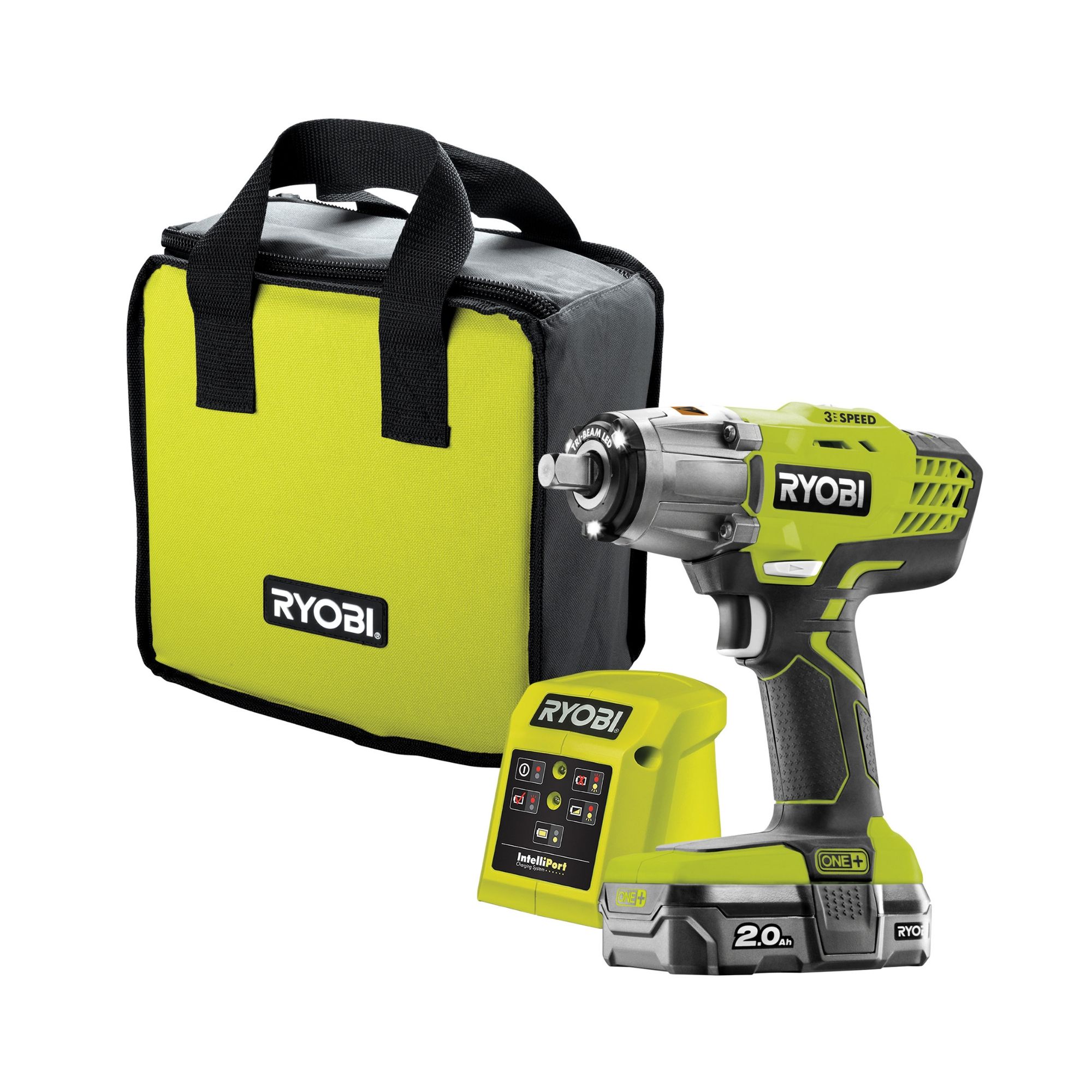 Ryobi ONE+ Cordless 18 2Ah ONE+ Brushed Impact Wrench 1 battery with 4 ...