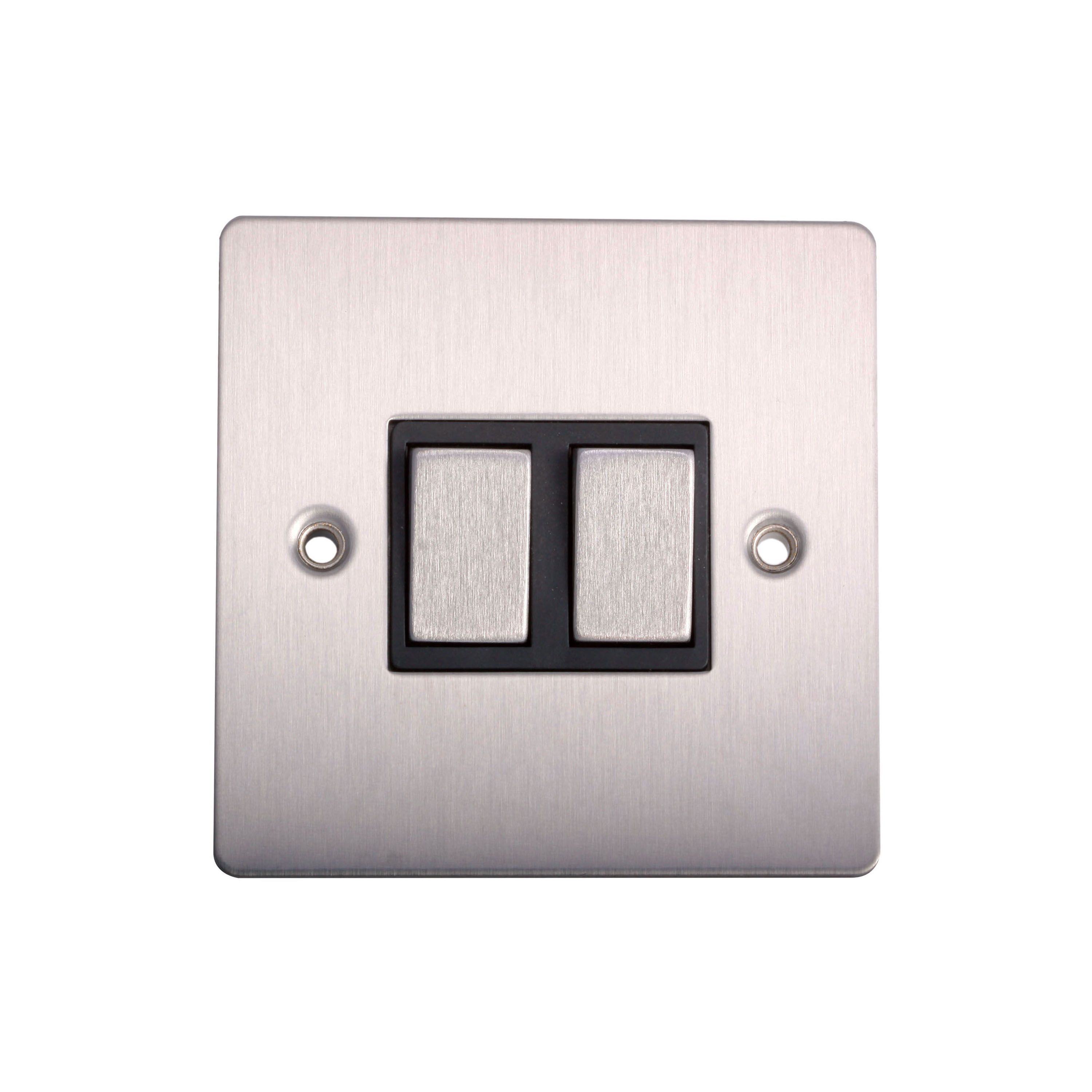 Holder 10A 2 way Brushed stainless steel effect Double Light Switch