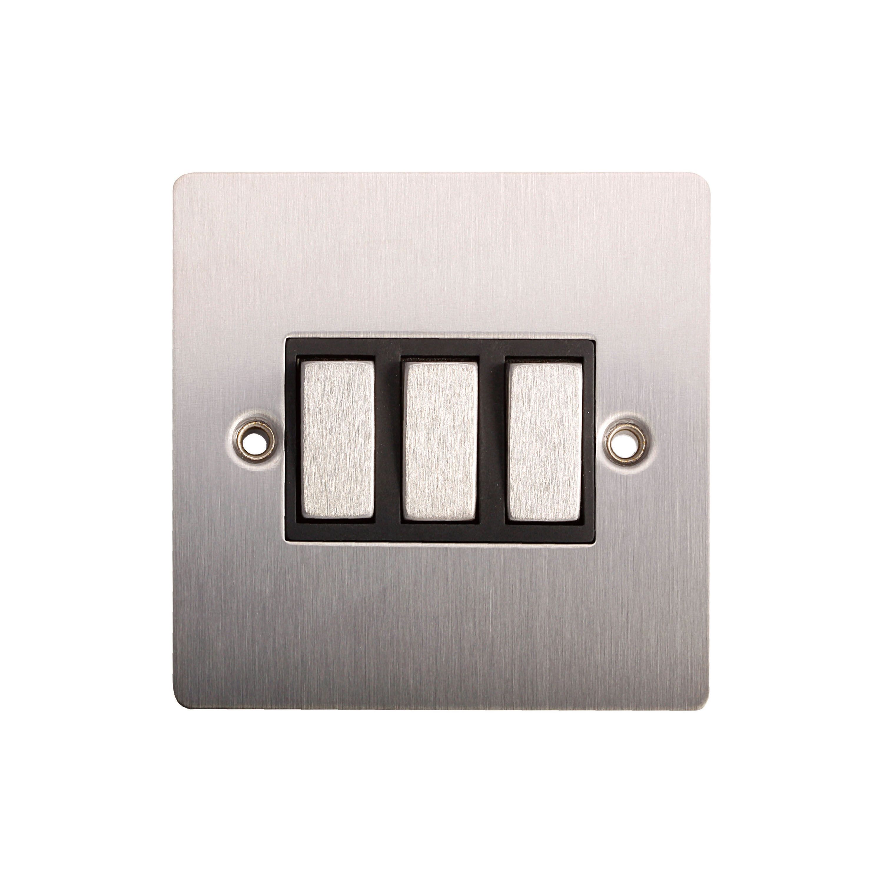 Holder 10A 2Way Triple Brushed steel Light switch Departments DIY