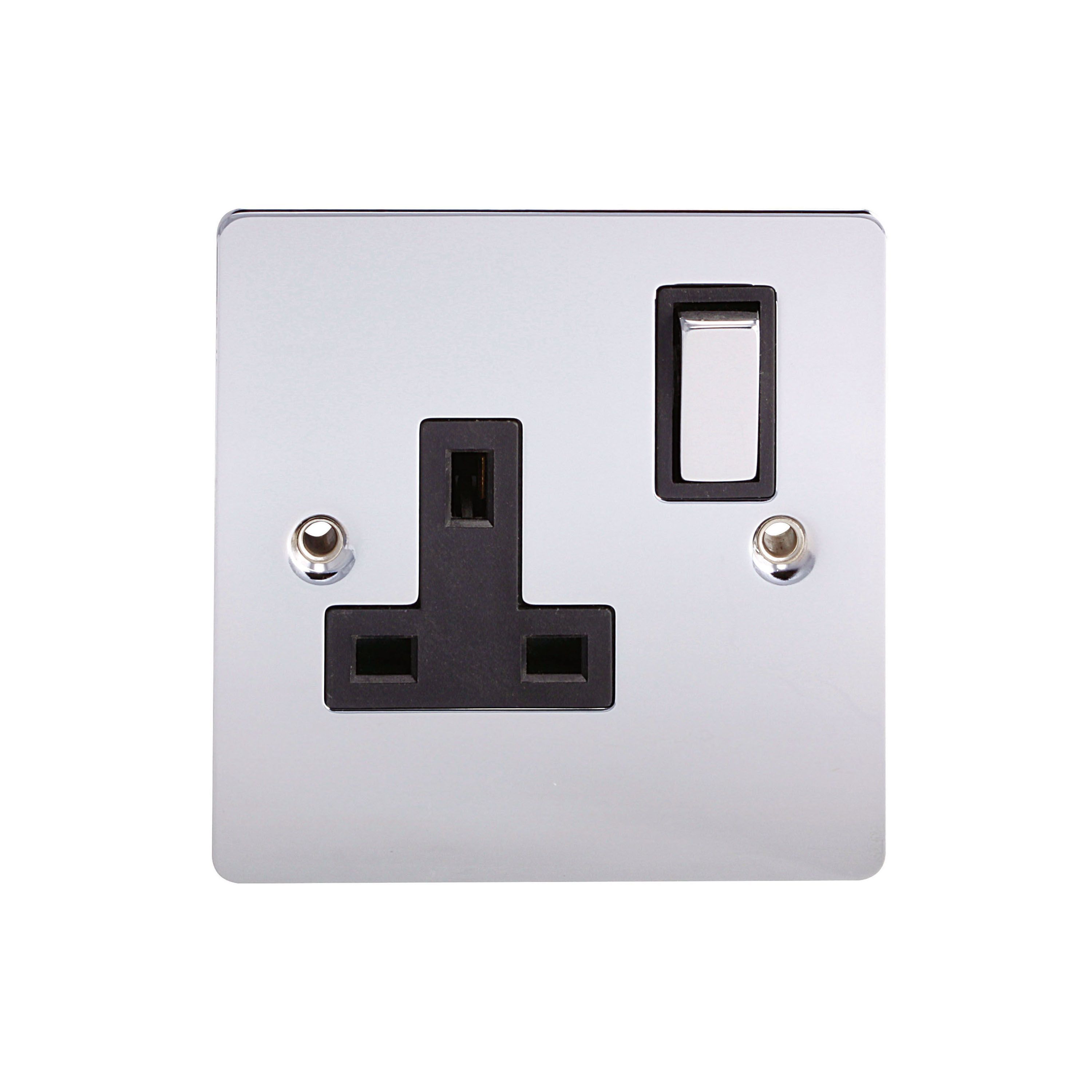 Holder 13A Chrome effect Single Switched Socket Departments DIY at B&Q