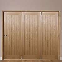 5 panel Unglazed Cottage Timber Oak veneer Internal Folding Door set, (H)2035mm (W)2146mm
