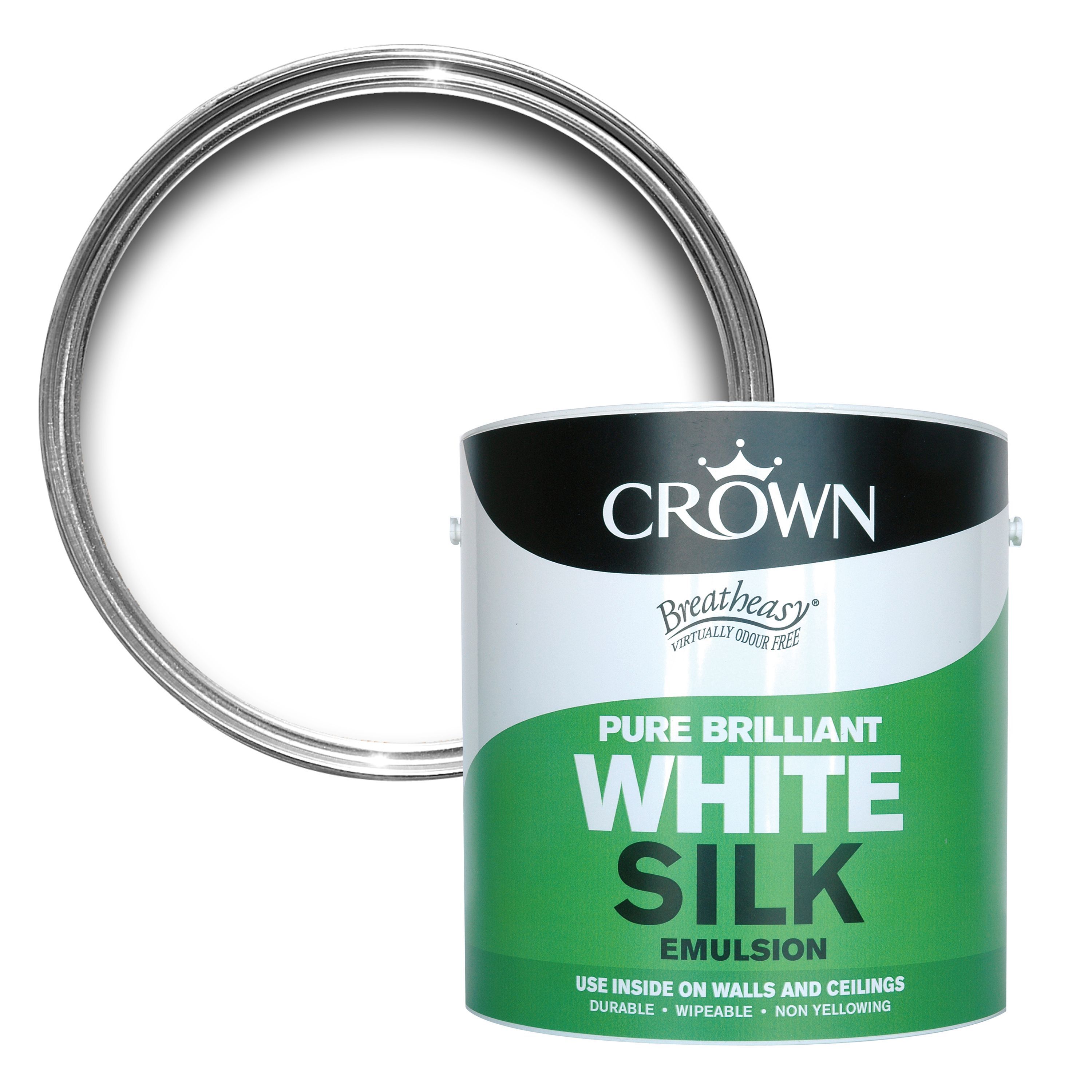 Crown Breatheasy Pure brilliant white Silk Emulsion paint 2.5 L