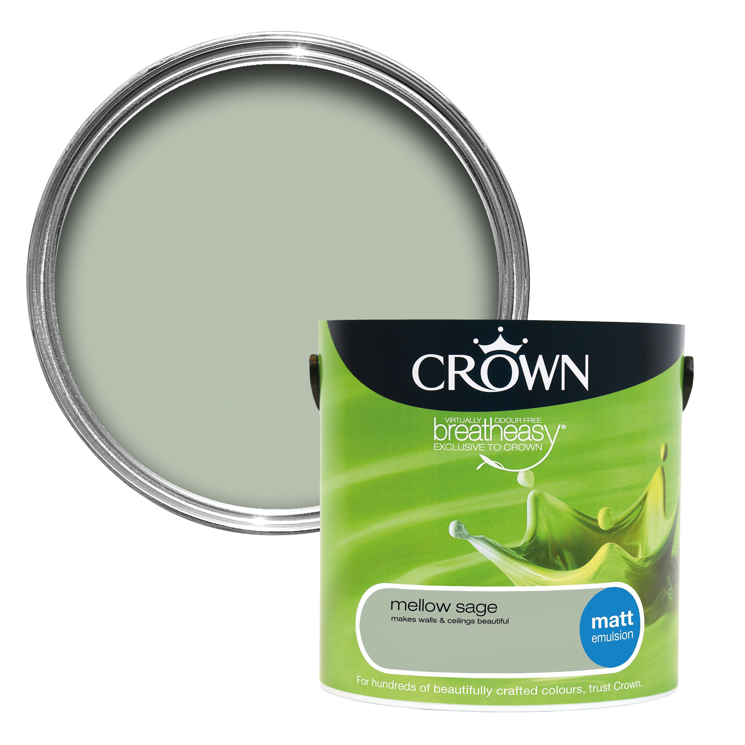 Crown Breatheasy Mellow Sage Matt Emulsion Paint 2.5L | Departments ...