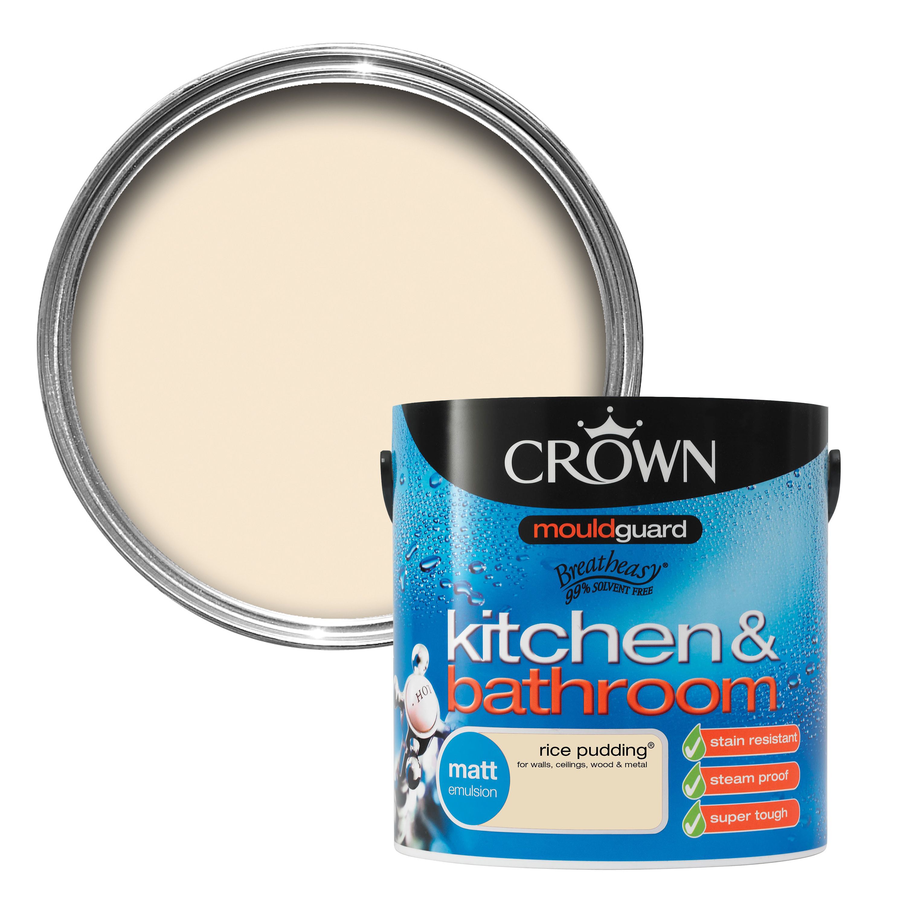 Crown Kitchen & bathroom Rice pudding Matt Emulsion paint, 2.5L