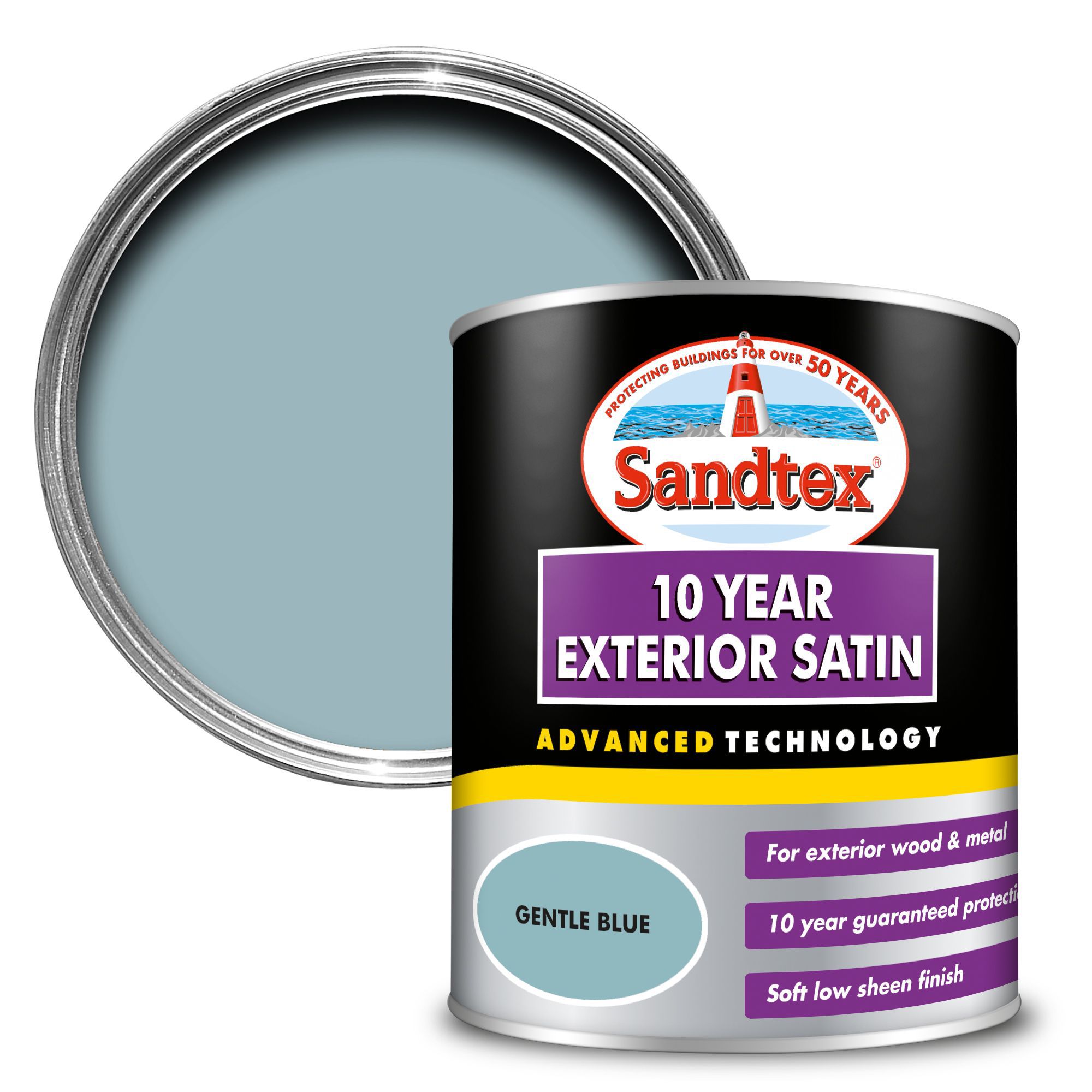 Sandtex 10 year Gentle blue Satin Metal & wood paint, 0.75L