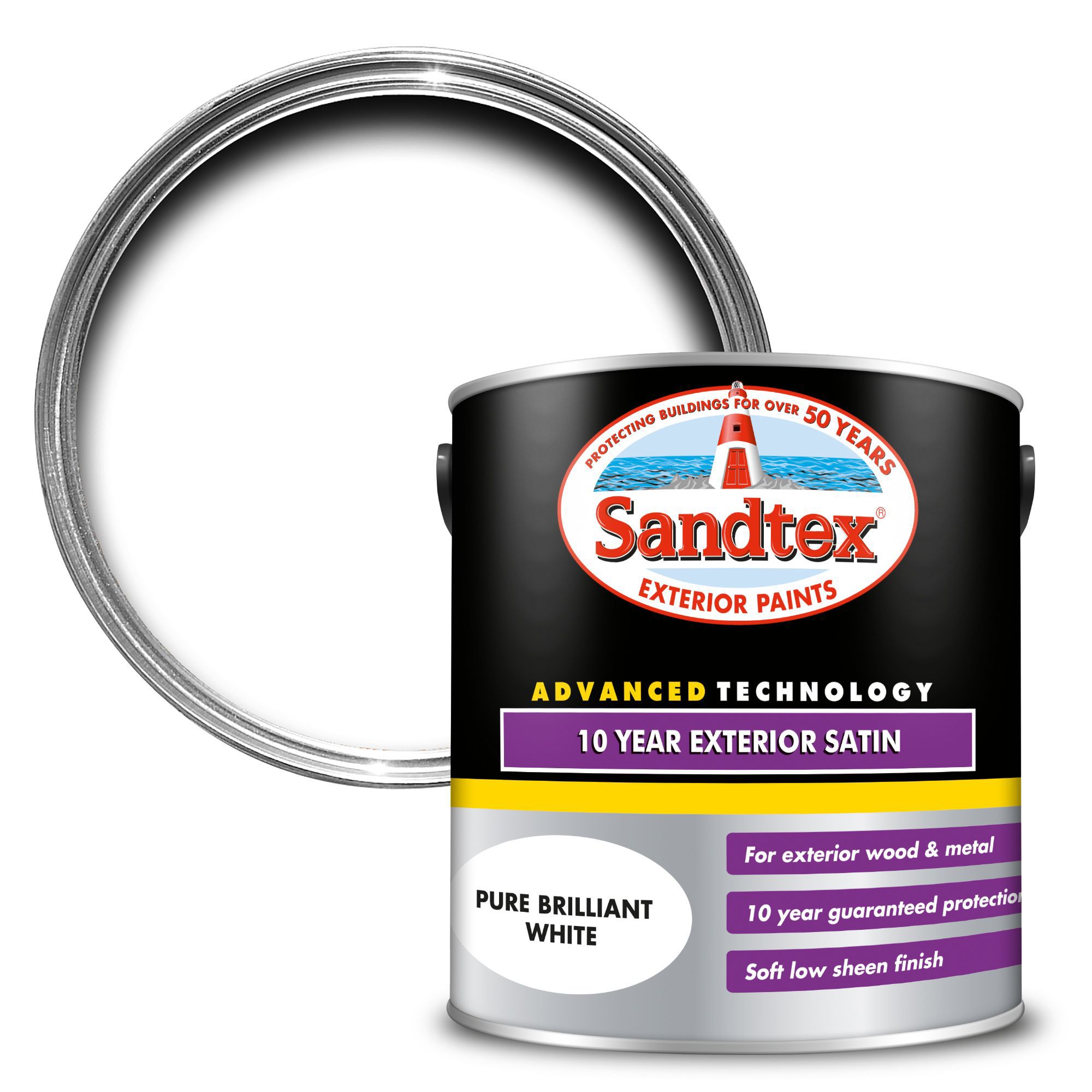 Sandtex 10 year White Satin Metal & wood paint, 2.5L Departments