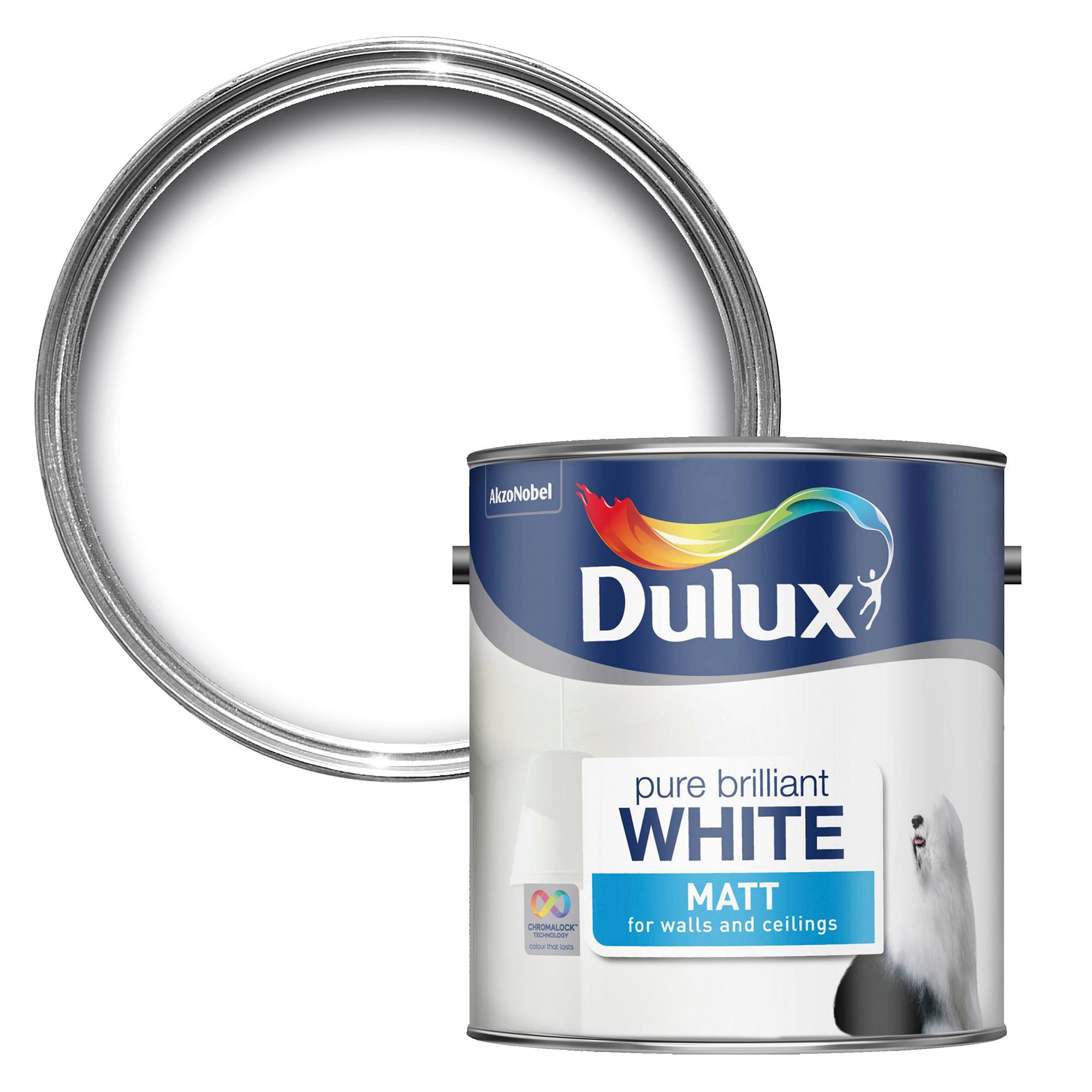 Dulux Pure Brilliant White Matt Emulsion Paint 2.5L | Departments | DIY
