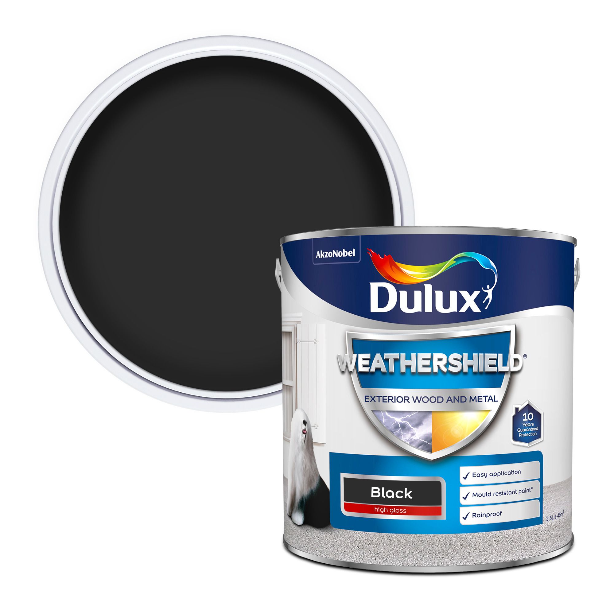  Dulux  Weathershield  Black  Gloss Metal wood paint  2 5L 