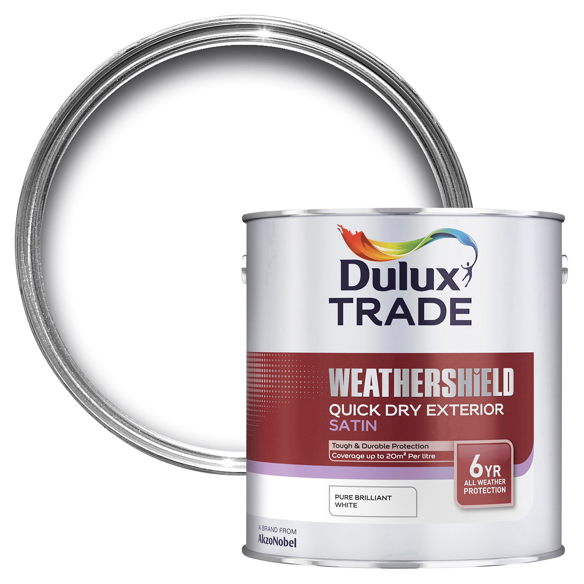 Dulux Trade Exterior Pure brilliant white Satin Wood & metal paint 2.5L