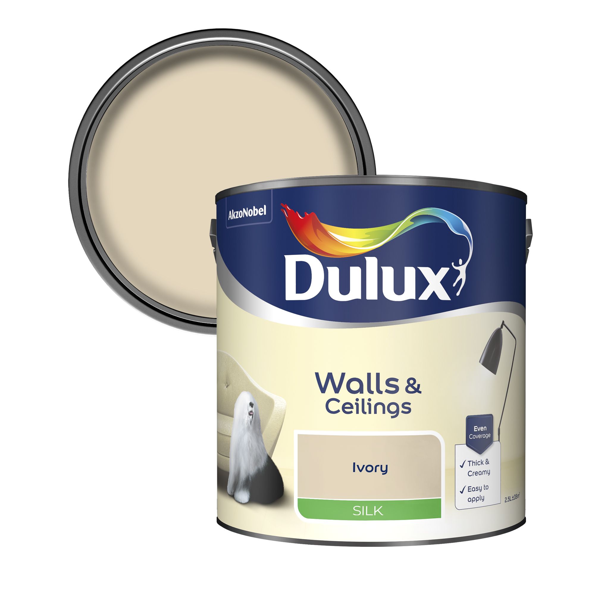 Dulux Ivory cream Silk Emulsion paint, 2.5L Departments DIY at B&Q