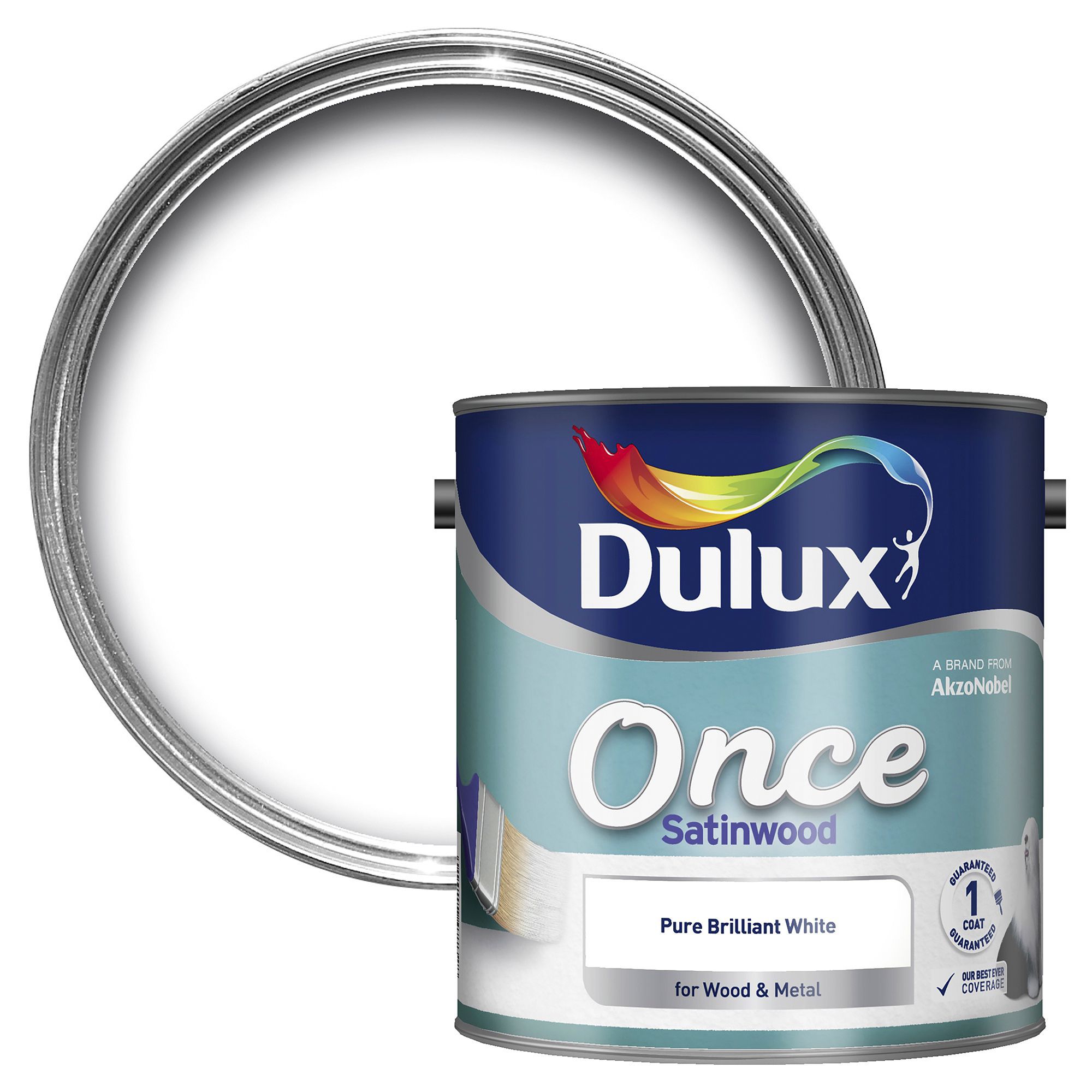 Dulux Once Pure Brilliant White Satinwood Metal Wood Paint 2 5l