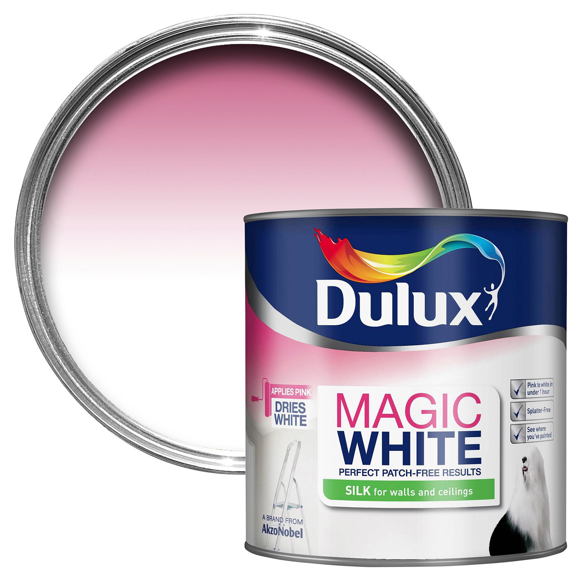 Dulux Magic Pure brilliant white Silk Emulsion paint, 2.5L ...