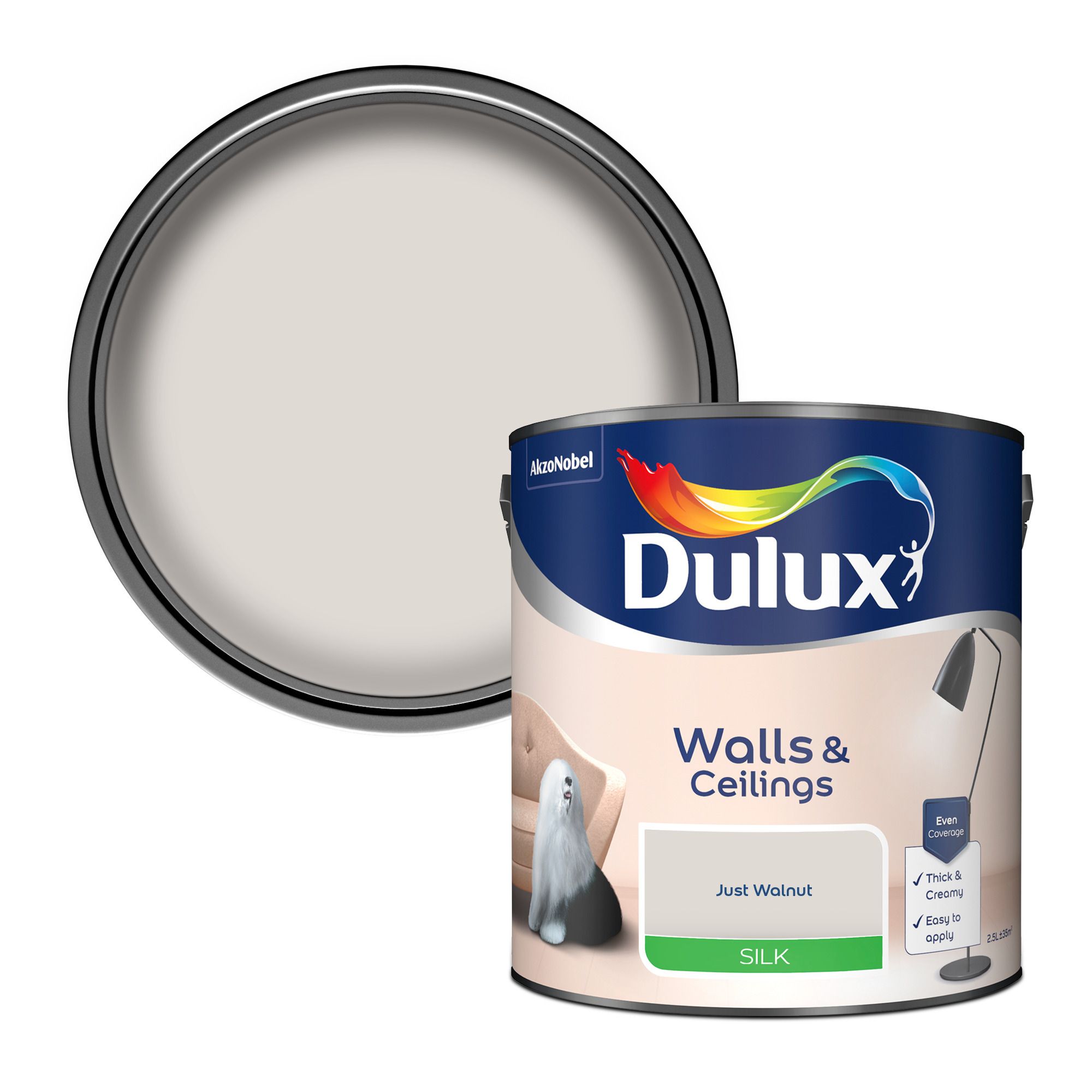 Dulux Neutrals Just walnut Silk Emulsion paint, 2.5L Departments DIY at B&Q