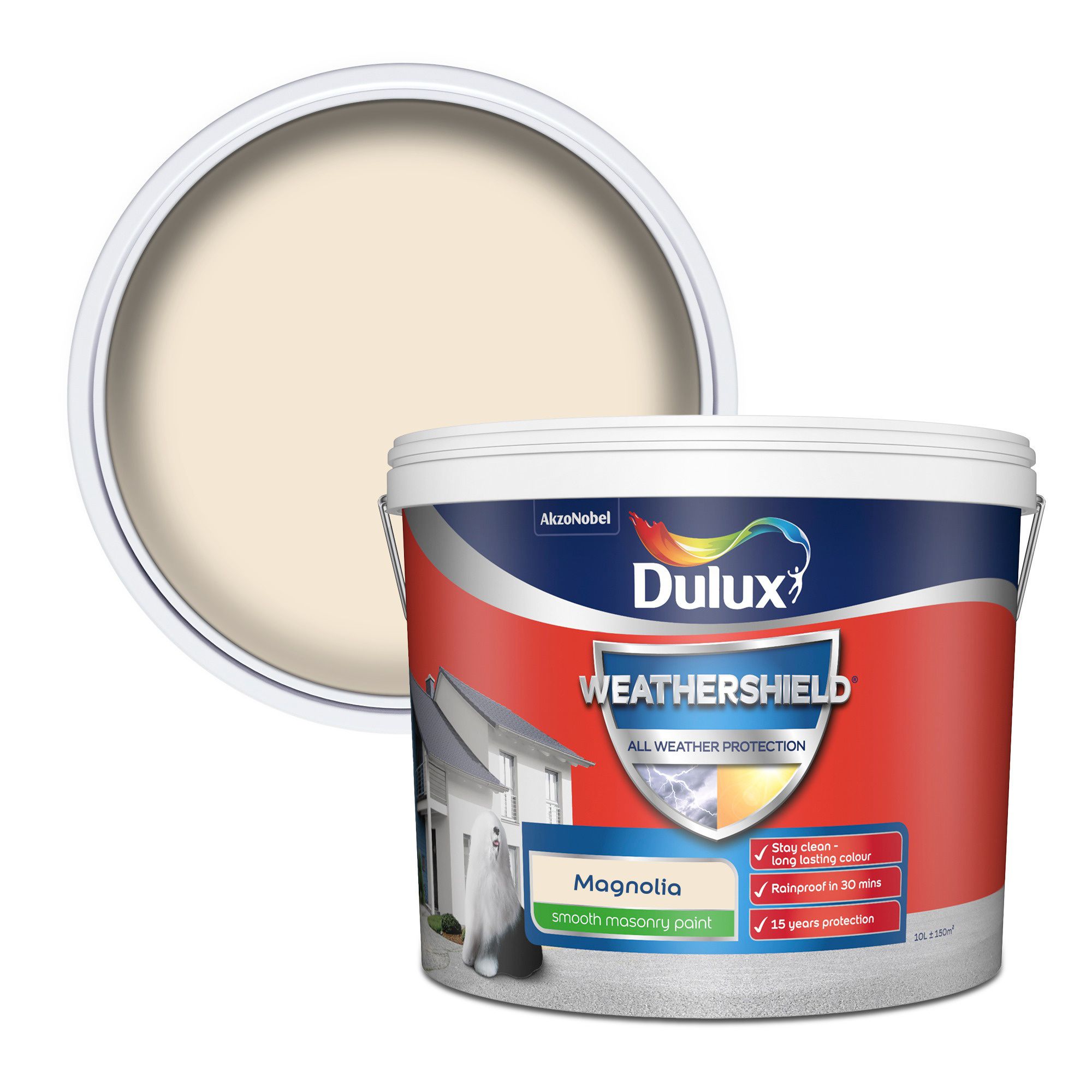 Dulux Weathershield Magnolia Smooth Masonry paint, 10L Departments TradePoint