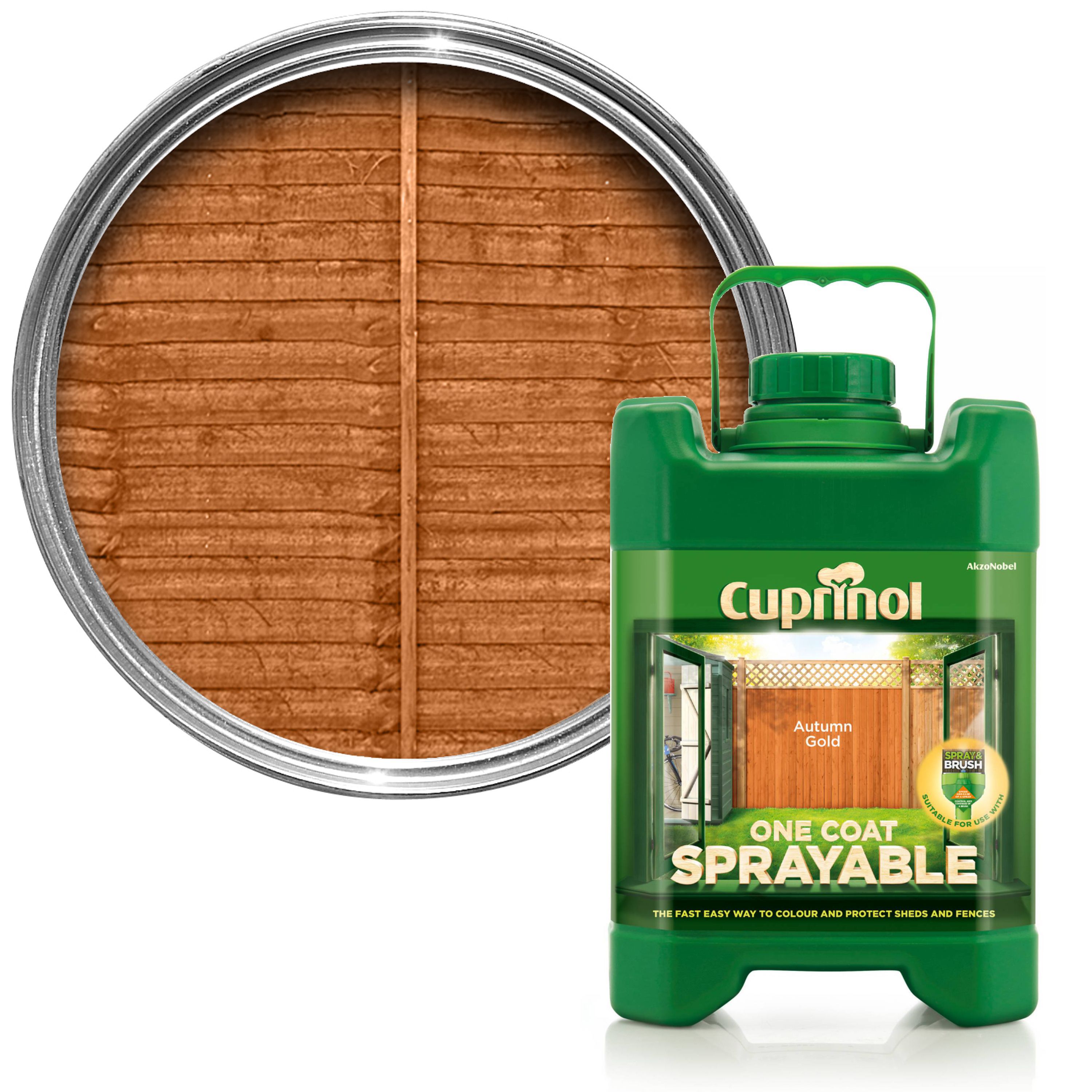 Cuprinol One Coat Sprayable Shed Fence Paint Autumn Gold 5l Homebase