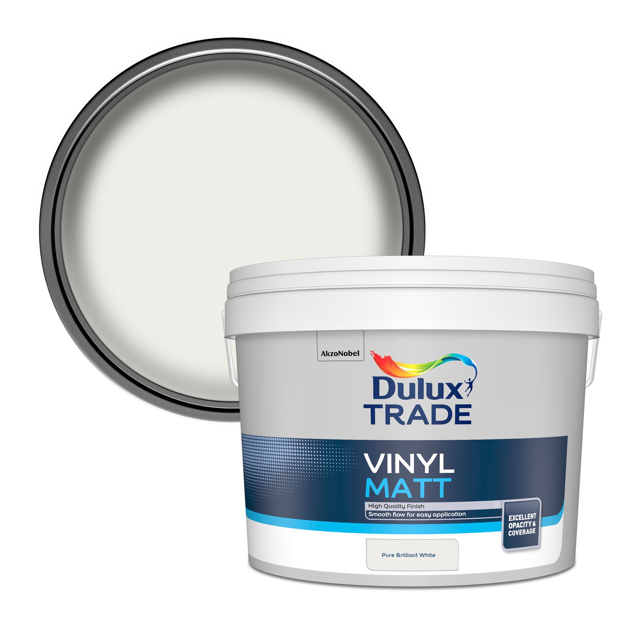 Dulux Trade Pure brilliant white Matt Emulsion paint, 10L | Departments