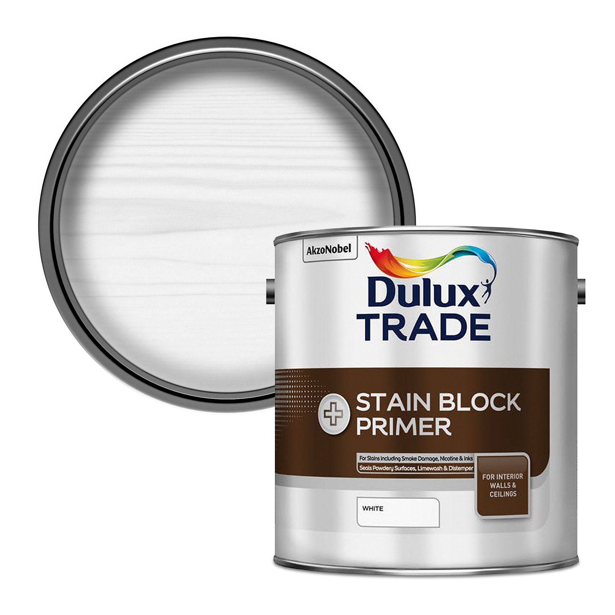 Dulux Trade Stain block plus White Matt Stain block paint, 2.5L Departments DIY at B&Q