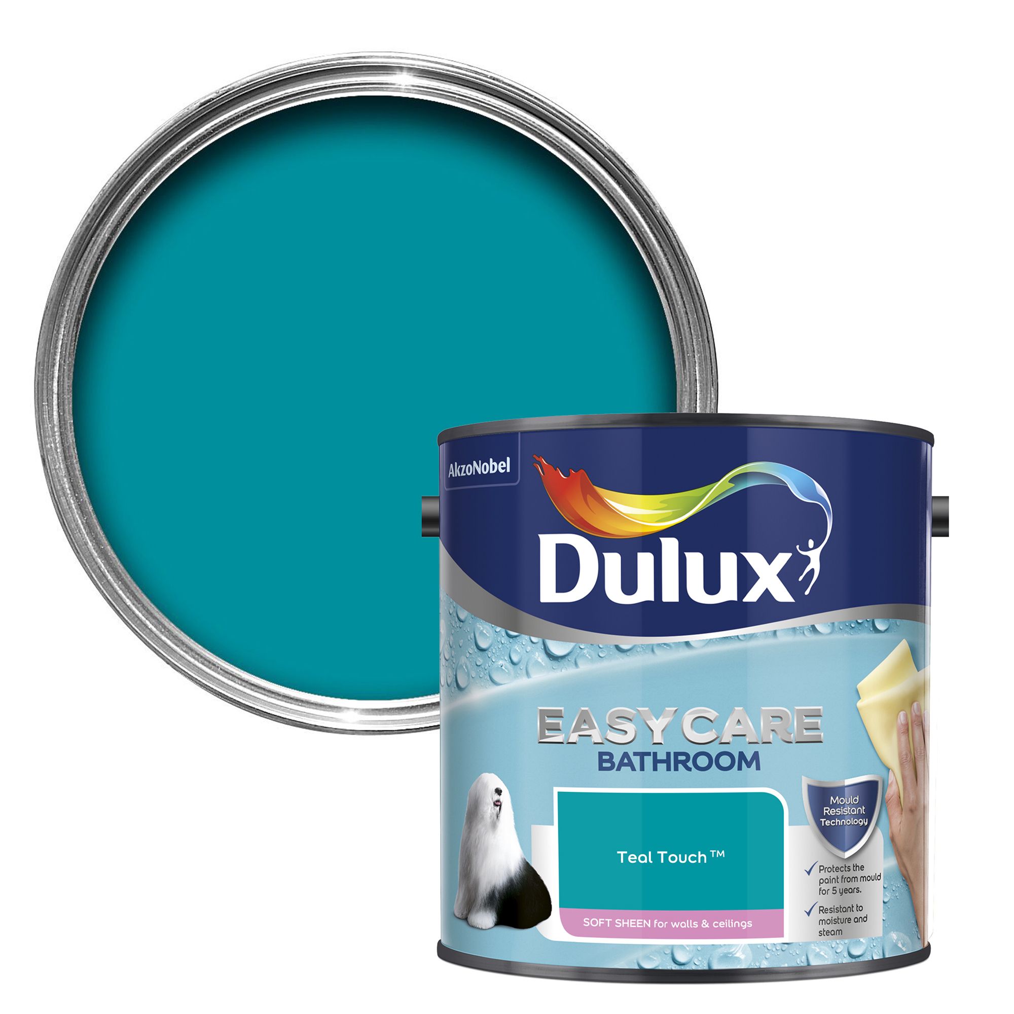 Dulux Easycare Bathroom Teal touch Soft sheen Emulsion paint 2.5L