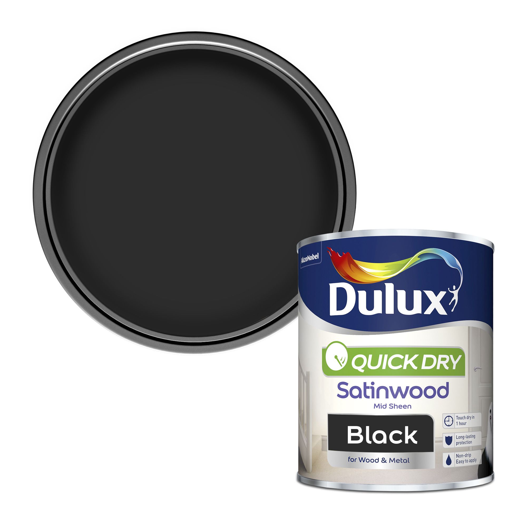 Dulux Quick dry Black Satinwood Metal & wood paint, 0.75L Departments