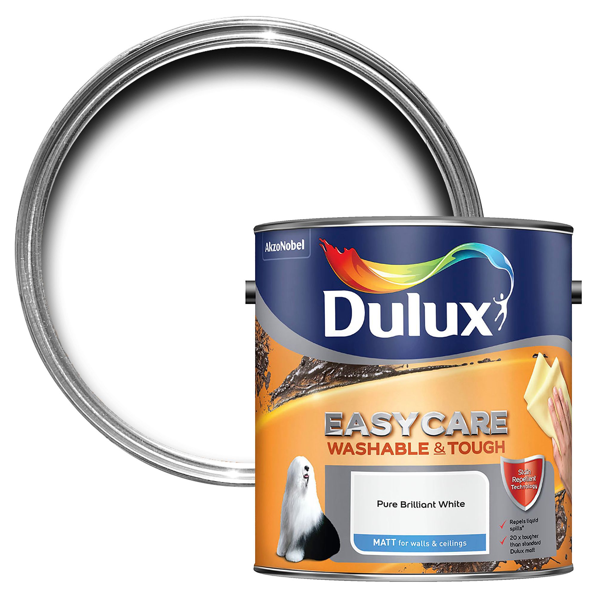 Dulux Easycare Pure Brilliant White Matt Emulsion Paint 2 5l Departments Diy At B Q