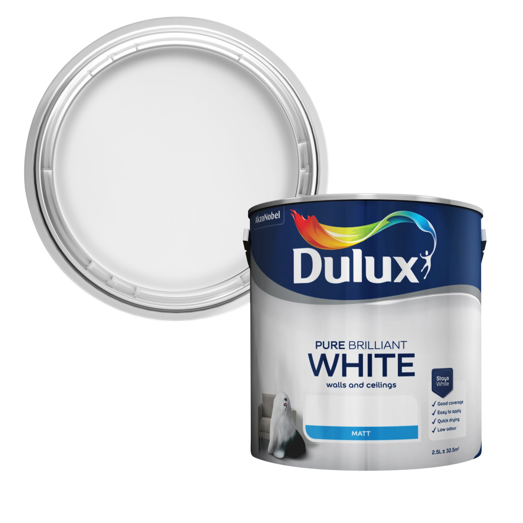 Dulux Pure Brilliant White Matt Emulsion Paint 2 5l Departments