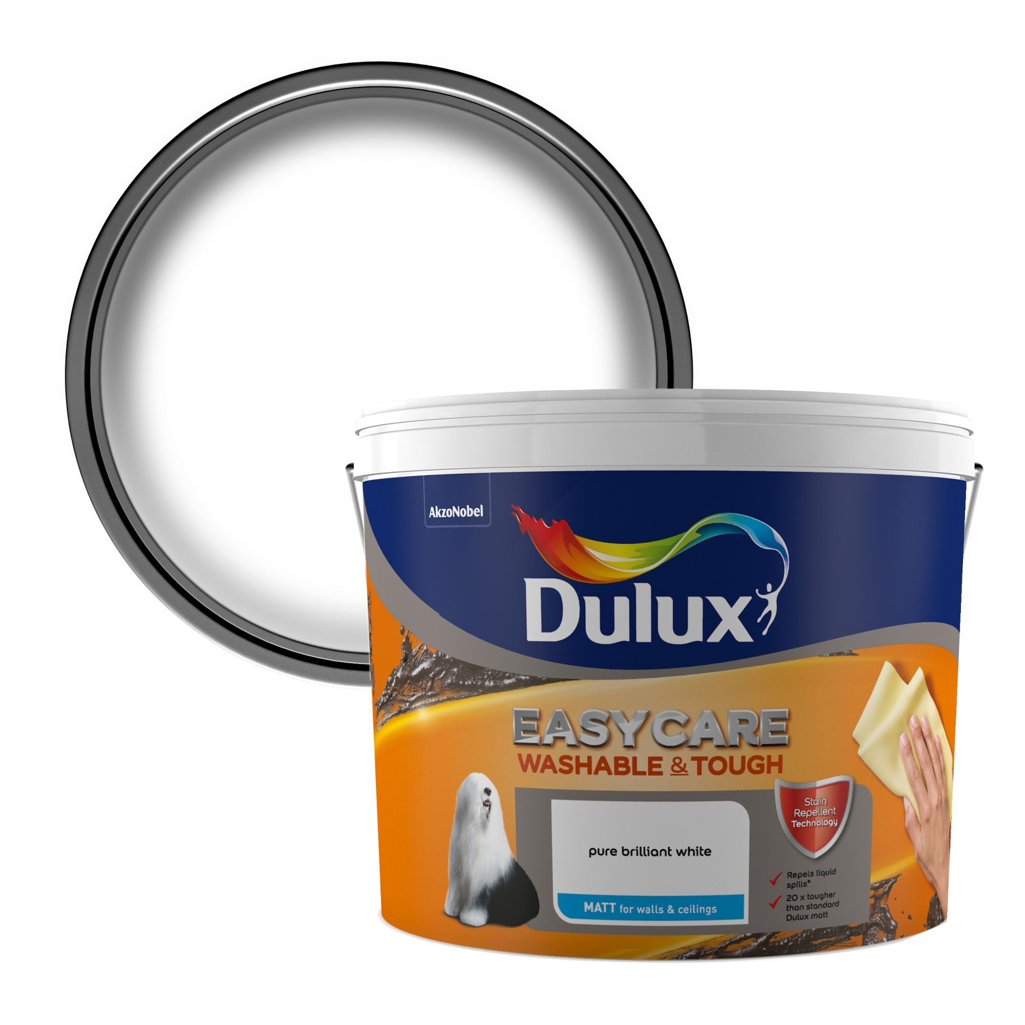 Dulux Easycare Brilliant white Matt Emulsion paint, 10L | Departments