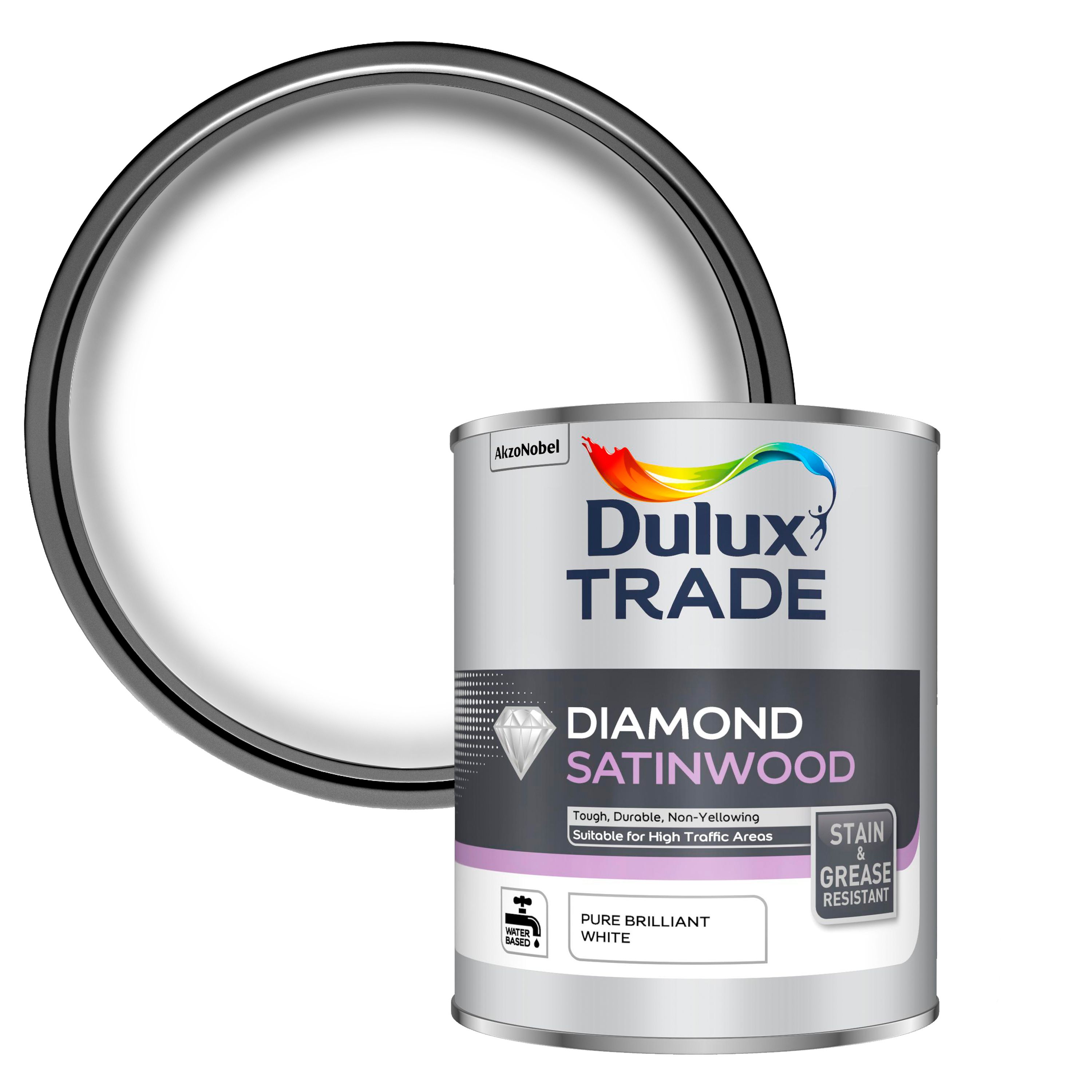 Dulux Trade Diamond Pure brilliant white Satinwood paint 1L