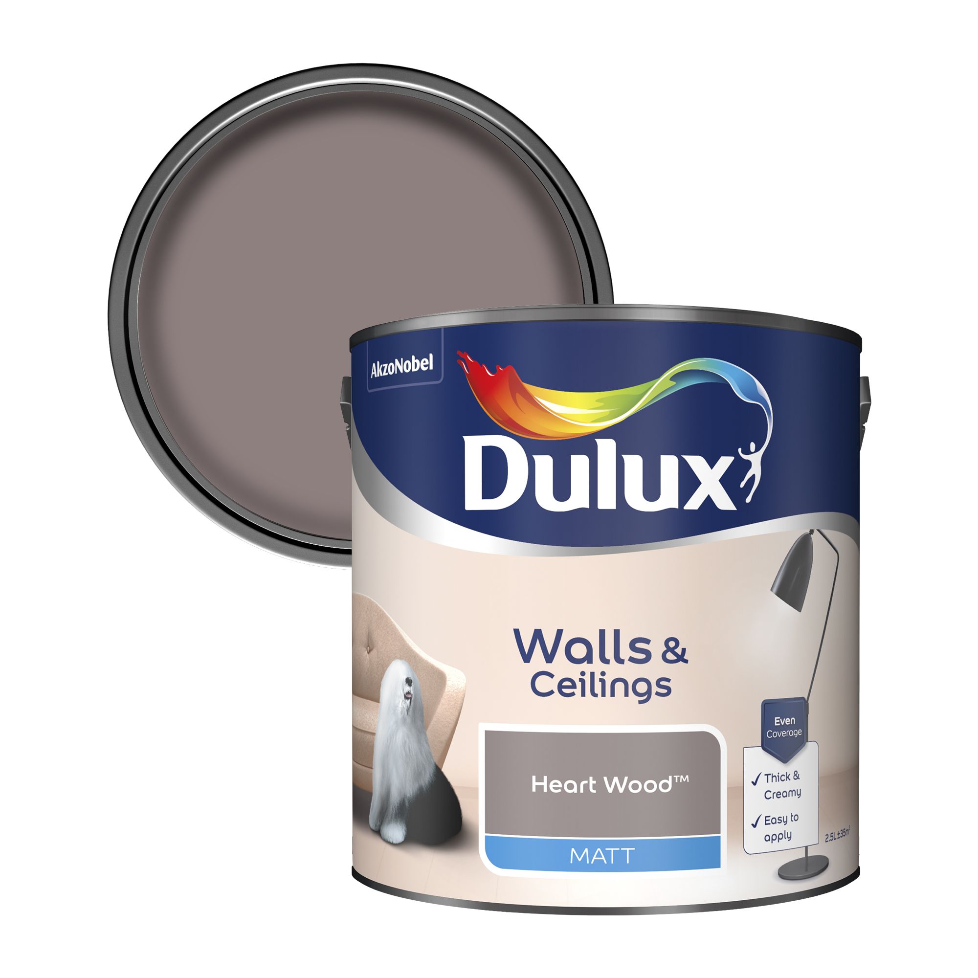 Dulux Standard Heart wood Matt Emulsion paint, 2.5L Departments DIY