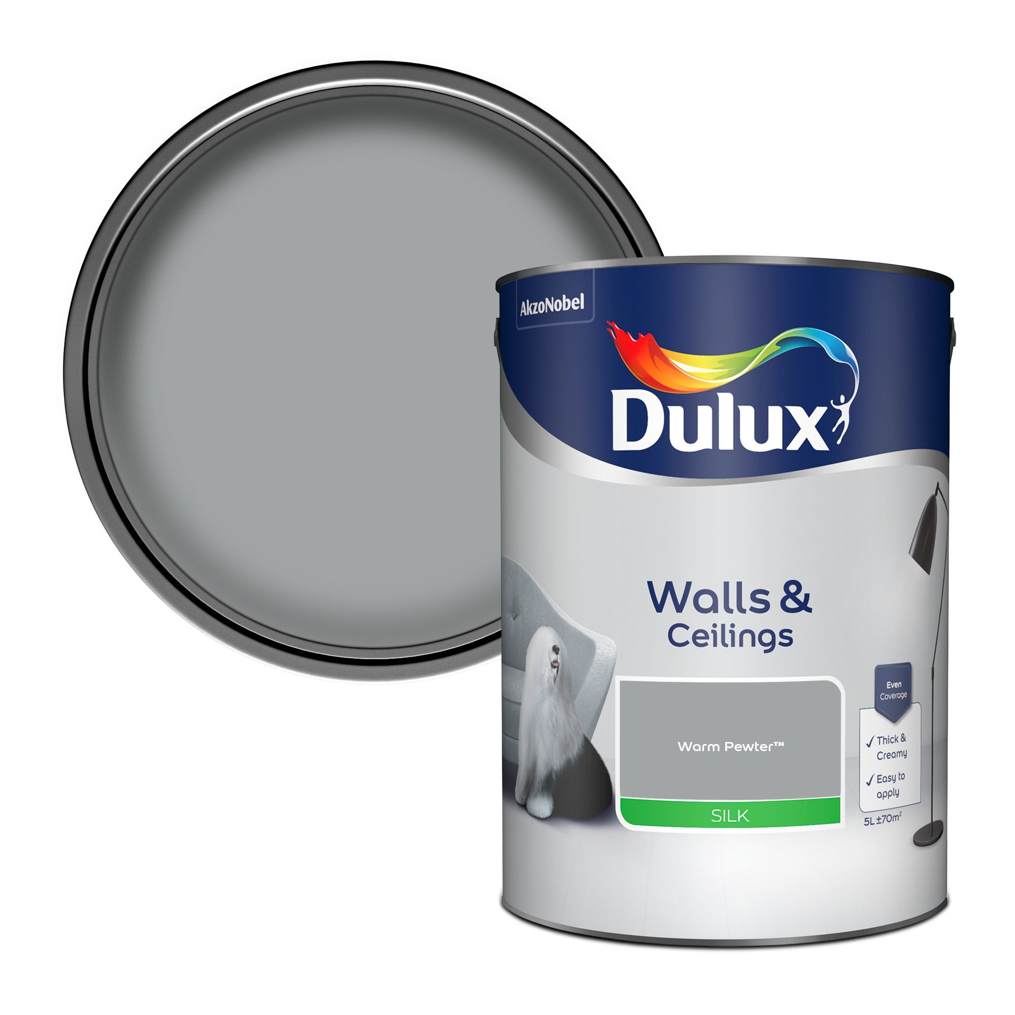 Dulux Warm pewter Silk Emulsion paint 5L Departments DIY at B&Q