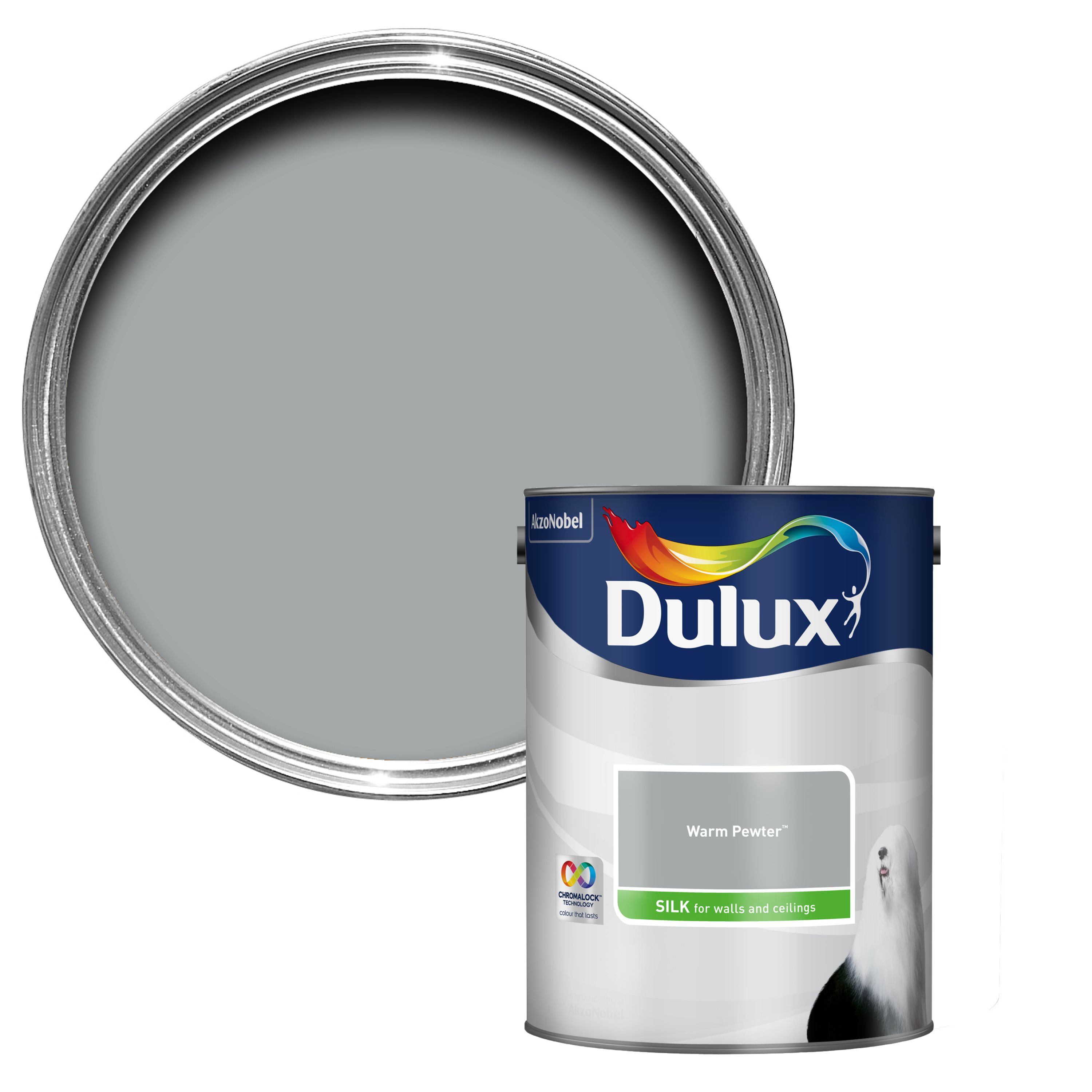 Dulux Warm pewter Silk Emulsion paint 5L Departments DIY at B&Q