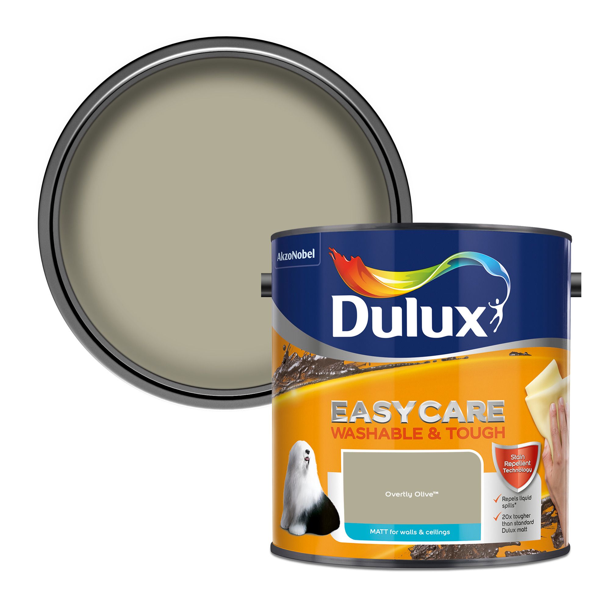 Dulux Easycare Overtly olive Matt Emulsion paint, 2.5L Departments