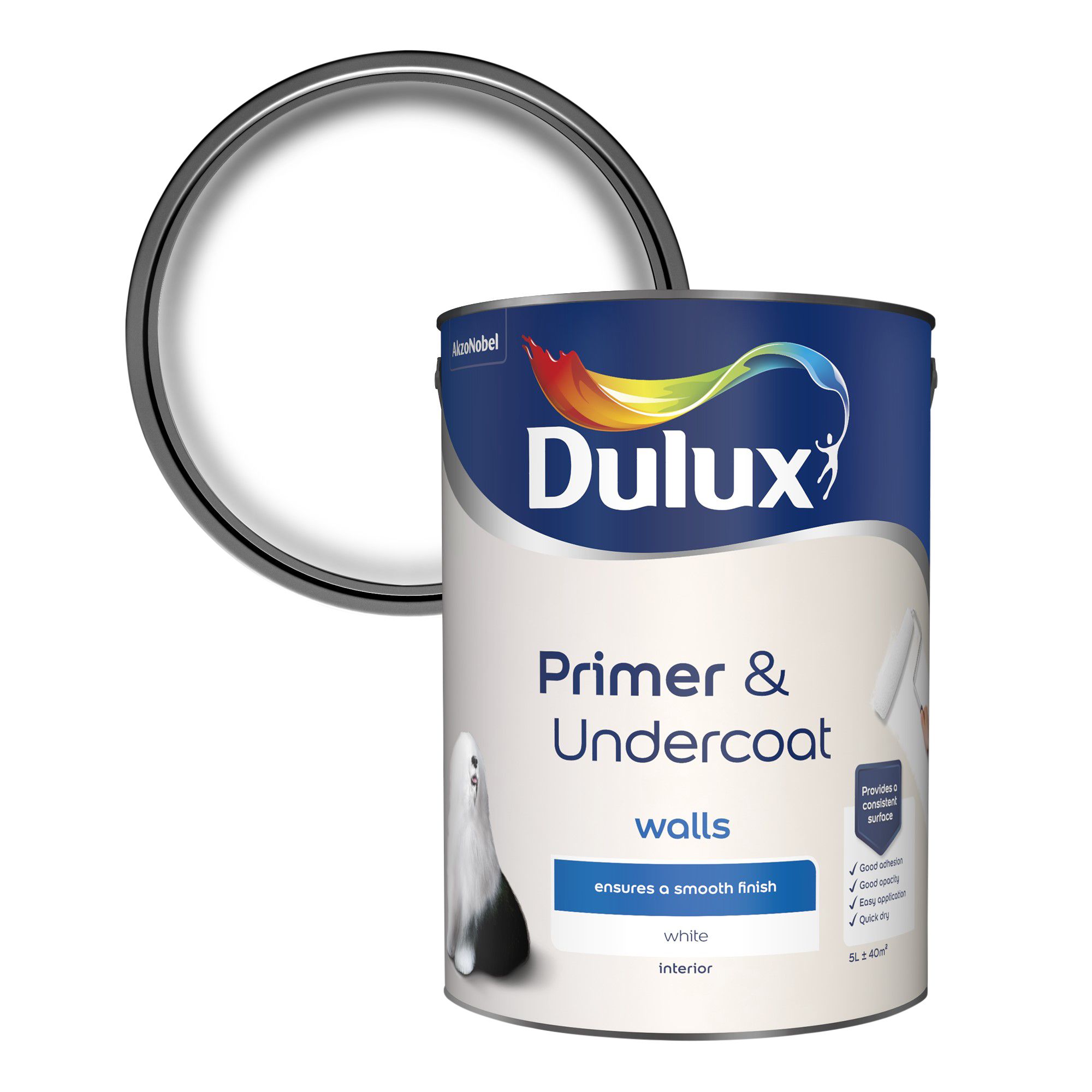 Dulux White Walls Primer & undercoat 5L | Departments | DIY at B&Q