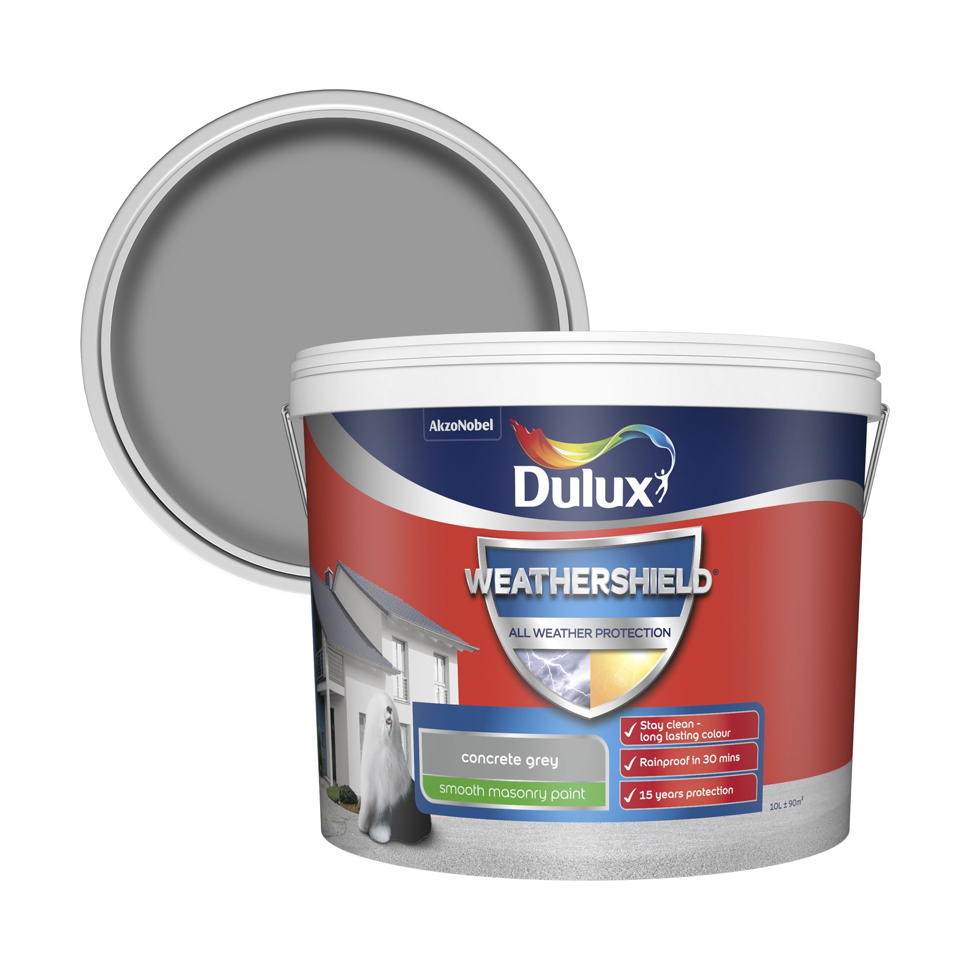 Dulux Weathershield Concrete grey Smooth Matt Masonry paint 10L