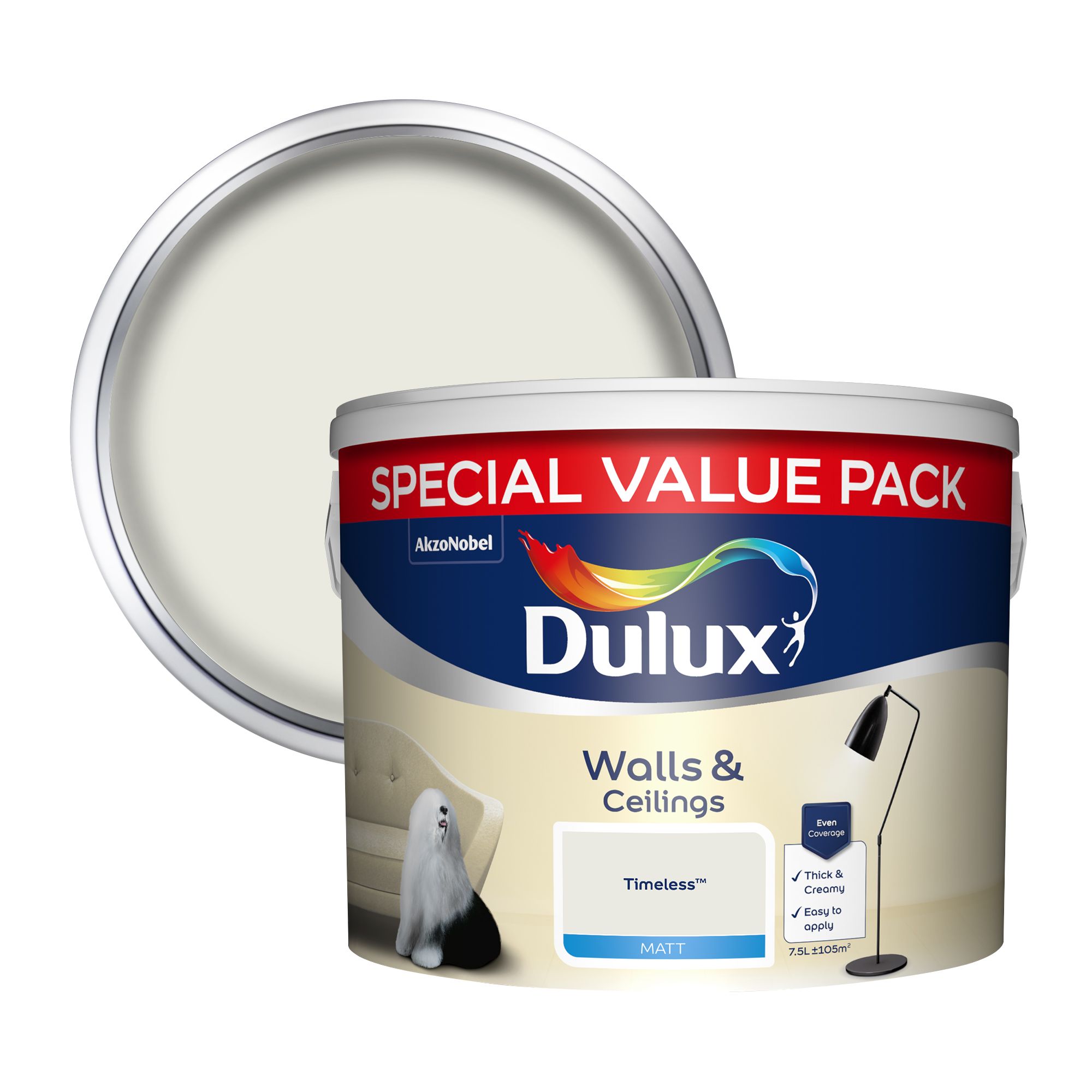 Dulux Timeless Matt Emulsion paint 7.5L Plastic container Departments