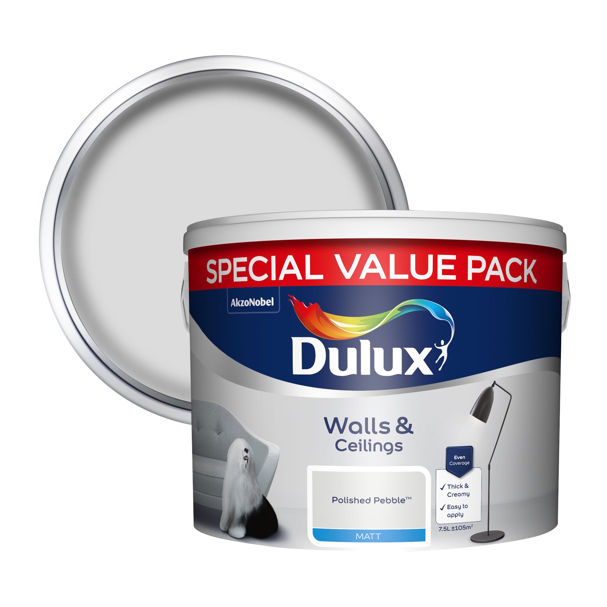 Dulux Polished pebble Matt Emulsion paint 7.5L Plastic container