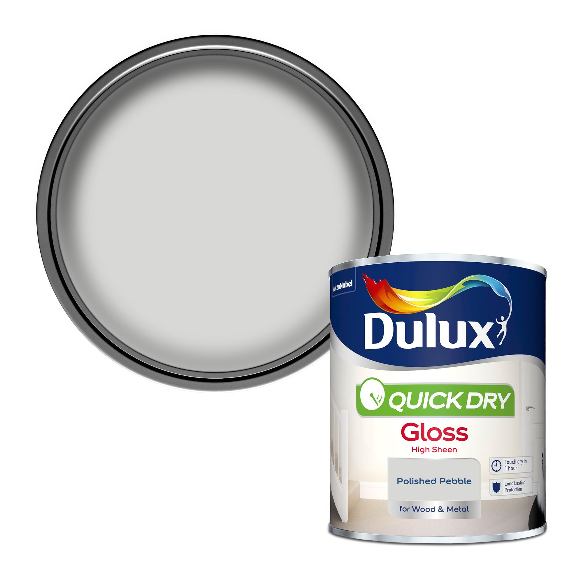 Dulux Quick dry Polished pebble Gloss Metal & wood paint, 0.75L