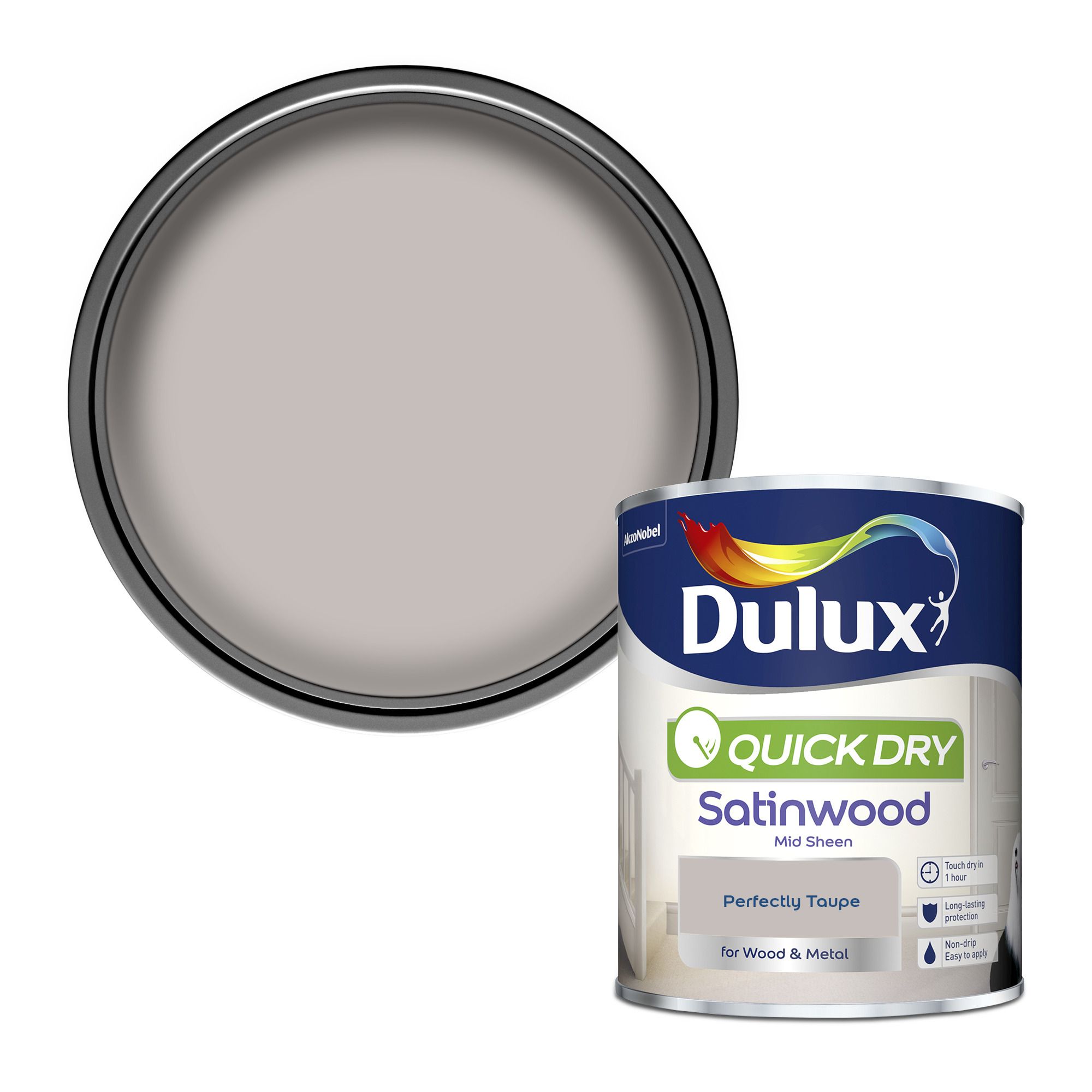 Dulux Quick dry Perfectly taupe Satinwood Metal & wood paint, 0.75L ...