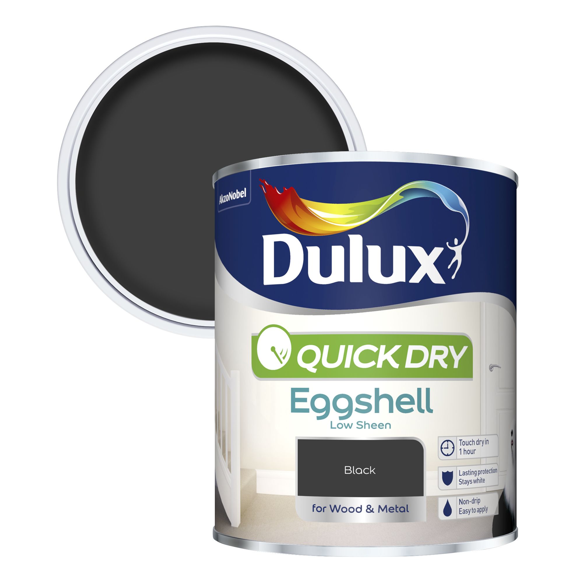 Dulux Quick dry Black Eggshell Metal wood paint 0 75L Dulux Quick dry Black Eggshell Metal wood paint 0 75L